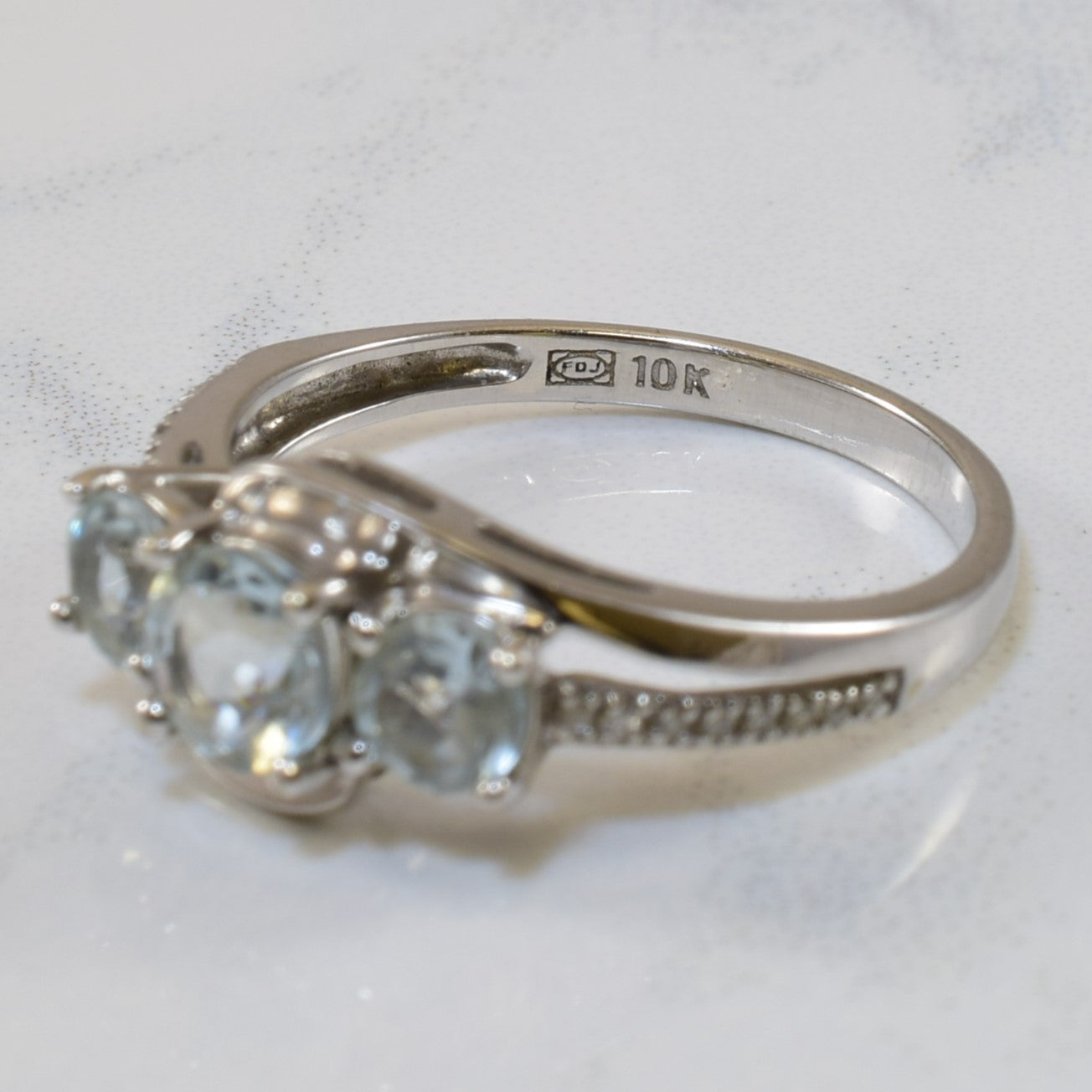 Three Stone Aquamarine & Diamond Bypass Ring | 0.90ctw, 0.06ctw | SZ 7 |