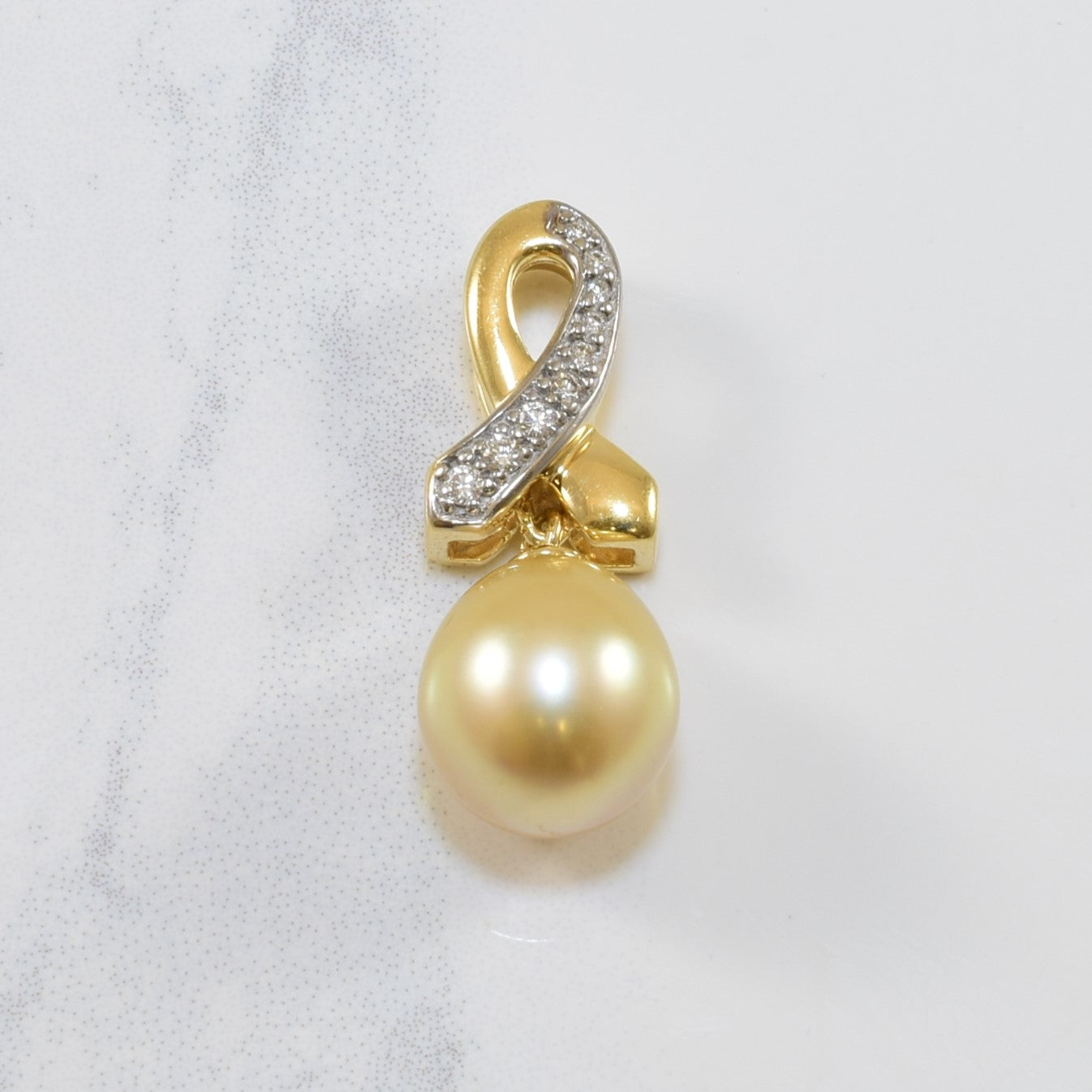 Golden Pearl & Diamond Drop Pendant | 11.00ct, 0.10ctw |