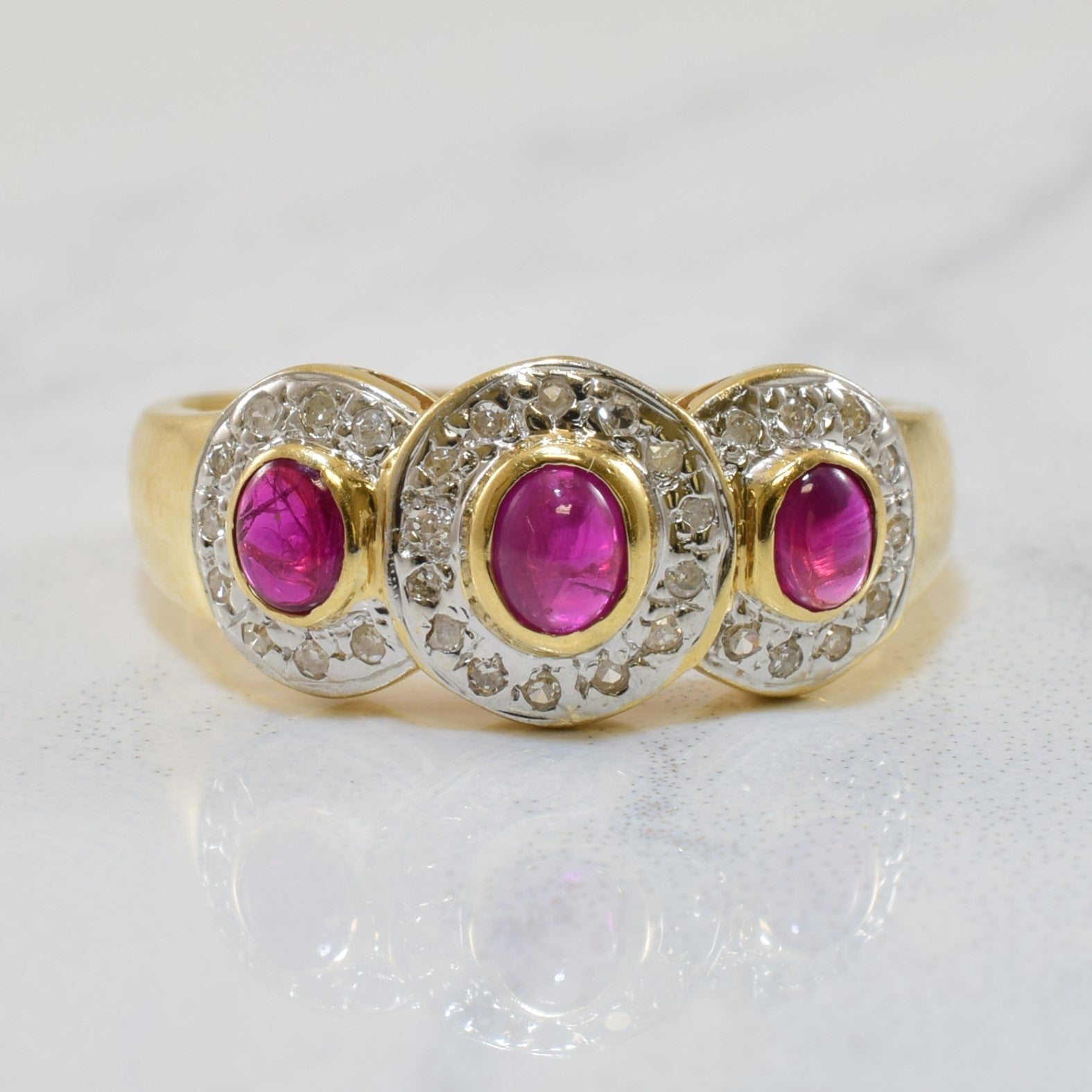 Three Stone Ruby & Diamond Ring | 0.45ctw, 0.14ctw | SZ 6.75 |