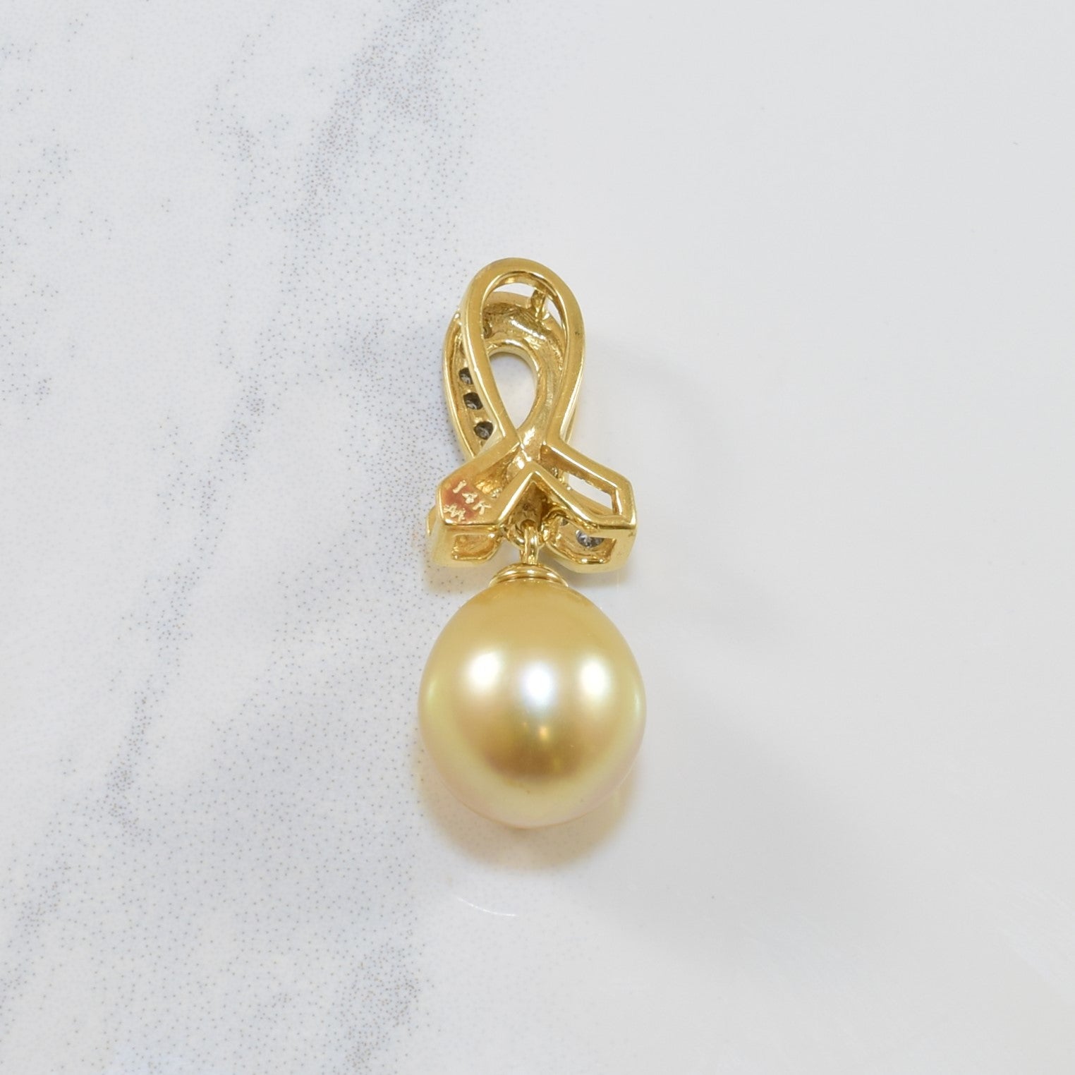 Golden Pearl & Diamond Drop Pendant | 11.00ct, 0.10ctw |