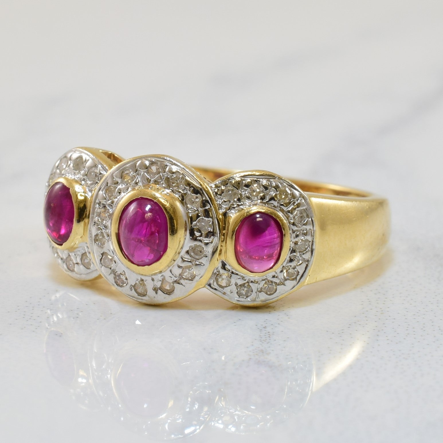 Three Stone Ruby & Diamond Ring | 0.45ctw, 0.14ctw | SZ 6.75 |