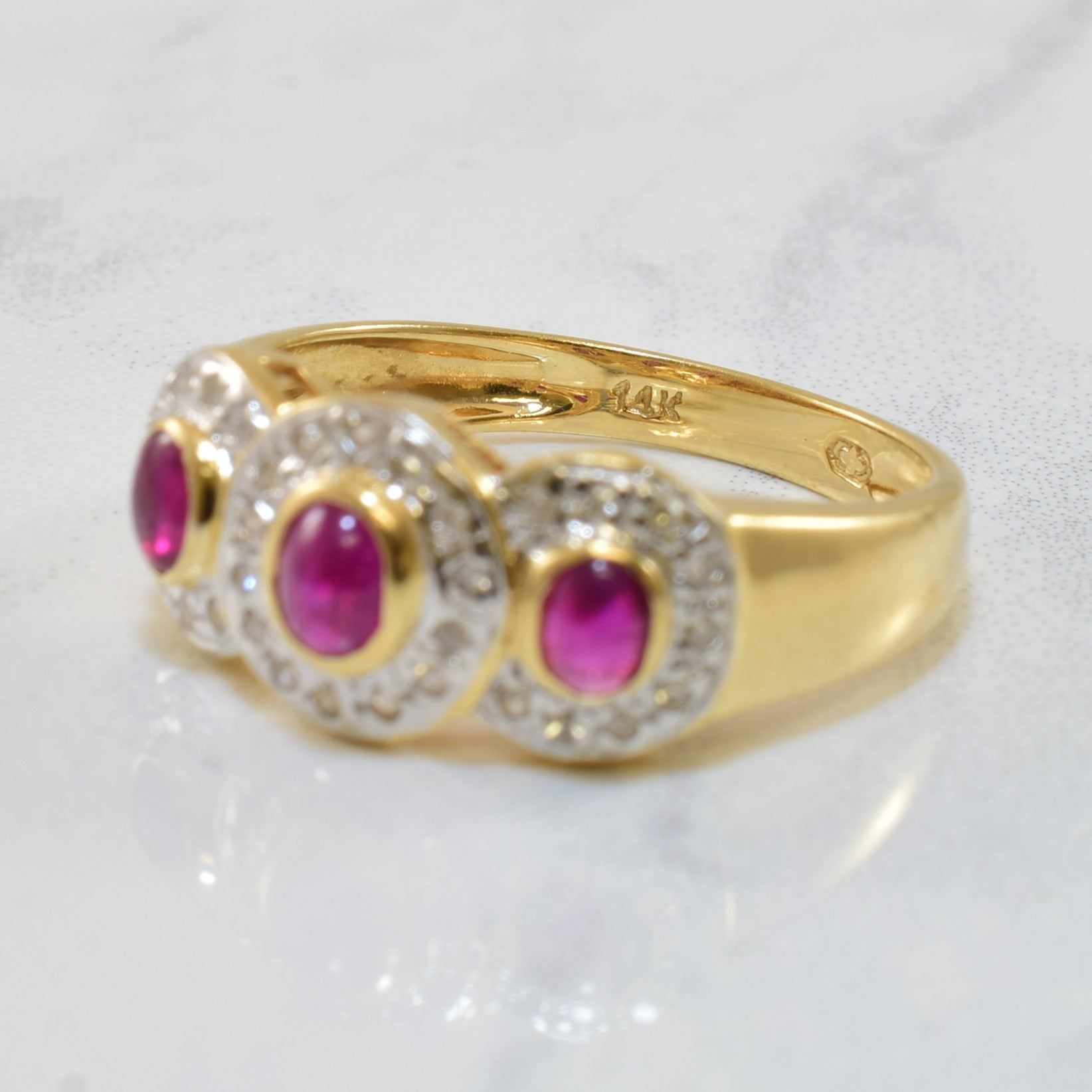 Three Stone Ruby & Diamond Ring | 0.45ctw, 0.14ctw | SZ 6.75 |