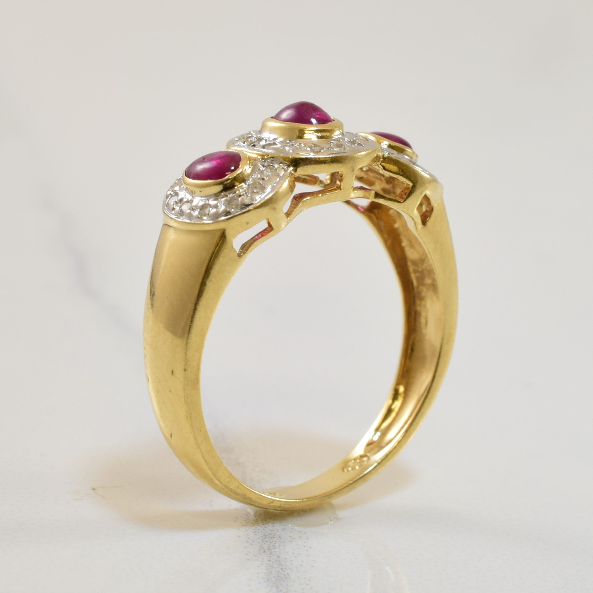 Three Stone Ruby & Diamond Ring | 0.45ctw, 0.14ctw | SZ 6.75 |