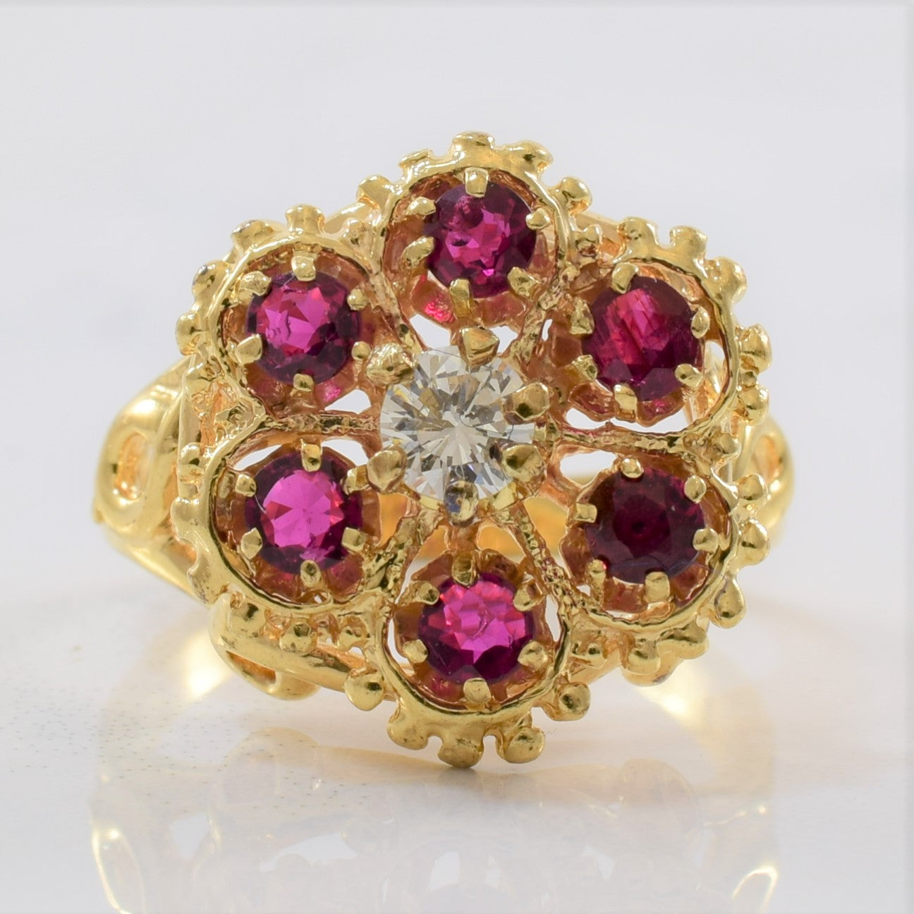 High Set Floral Ruby & Diamond Ring | 0.19ct, 0.84ctw | SZ 4.25 |