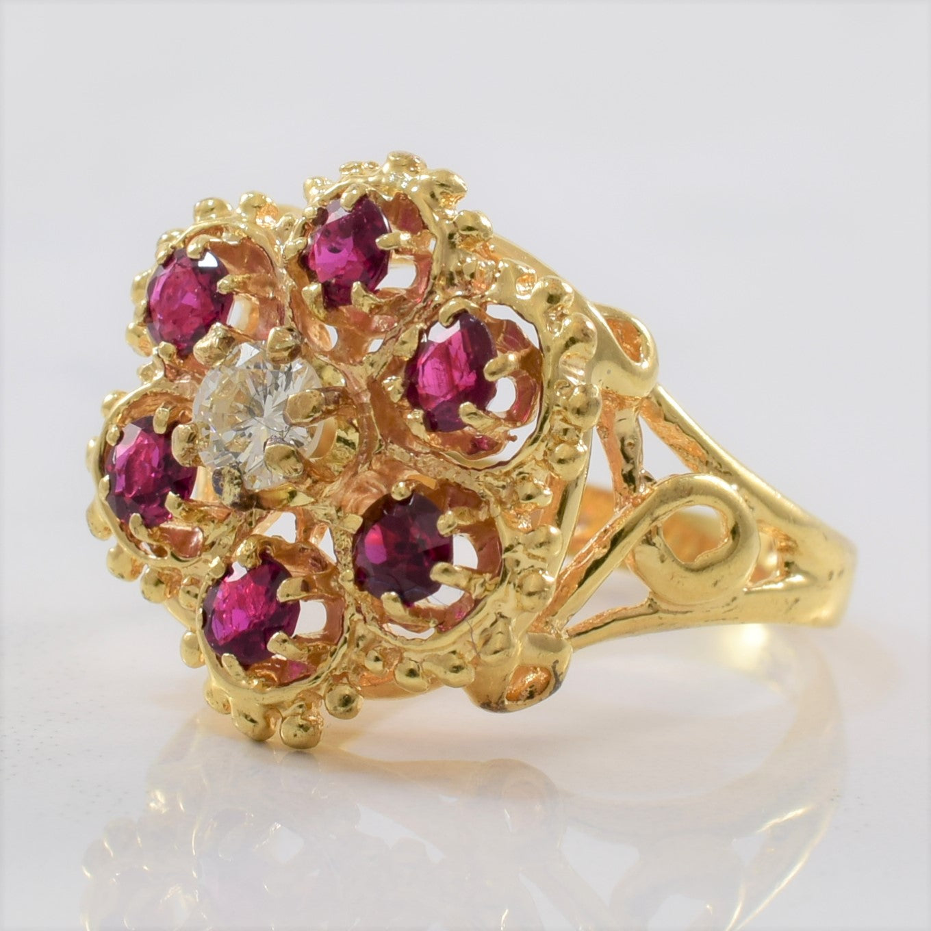 High Set Floral Ruby & Diamond Ring | 0.19ct, 0.84ctw | SZ 4.25 |
