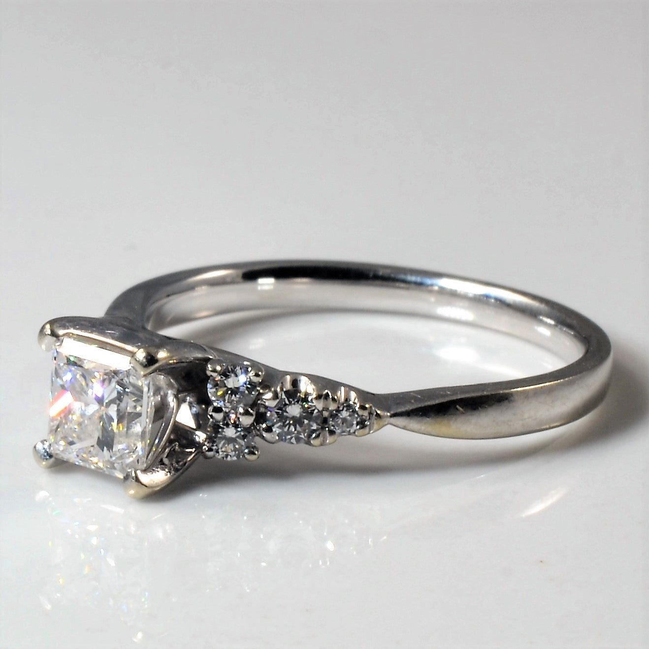 Princess Cut Diamond Accented Engagement Ring | 0.71ct VS2 F, 0.18ctw | SZ 7 |