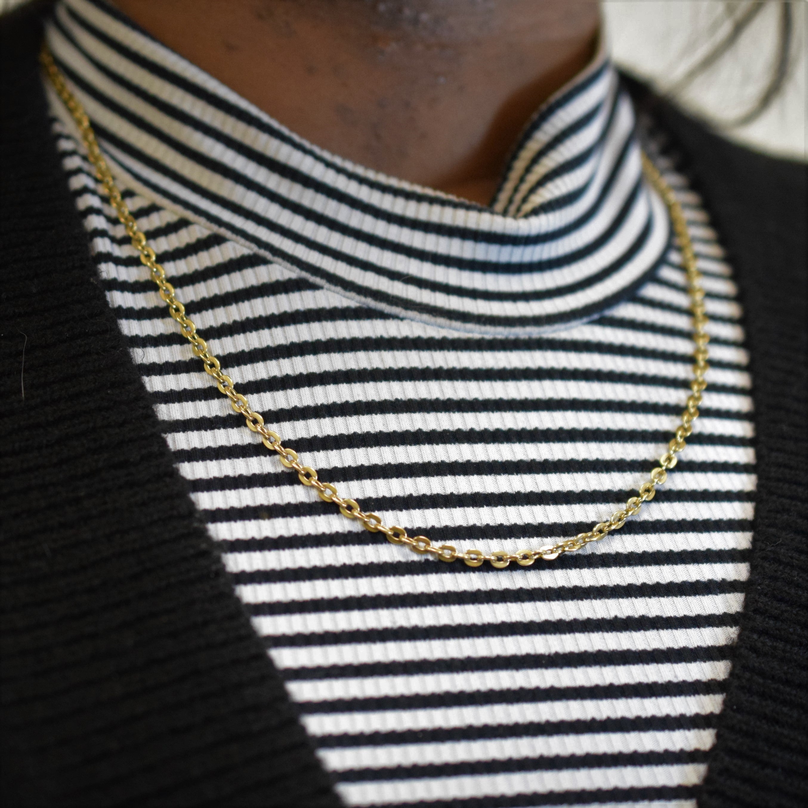 18k Yellow Gold Flat Link Cable Chain | 22" |