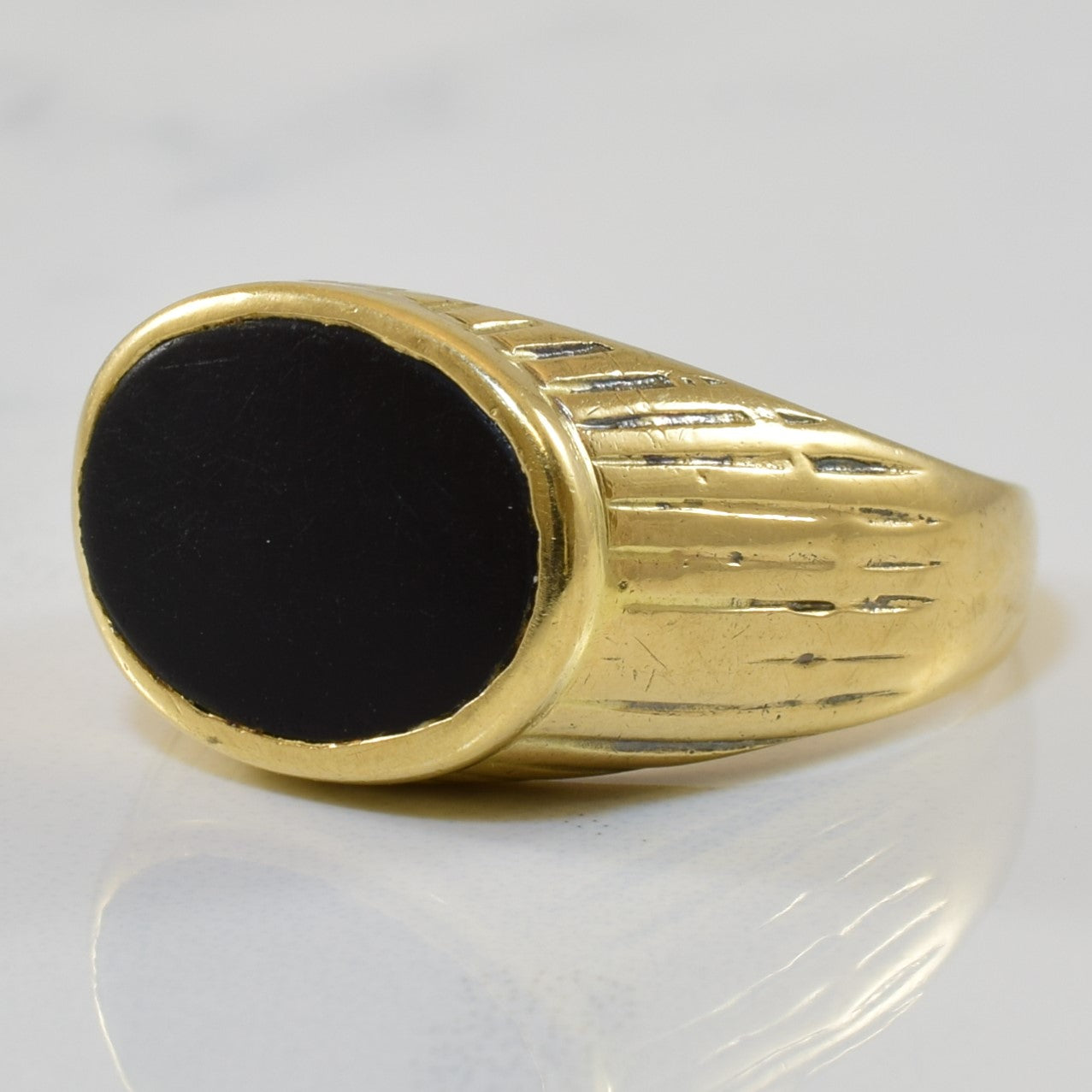 Textured Bezel Set Onyx Ring | 4.00ct | SZ 8 |
