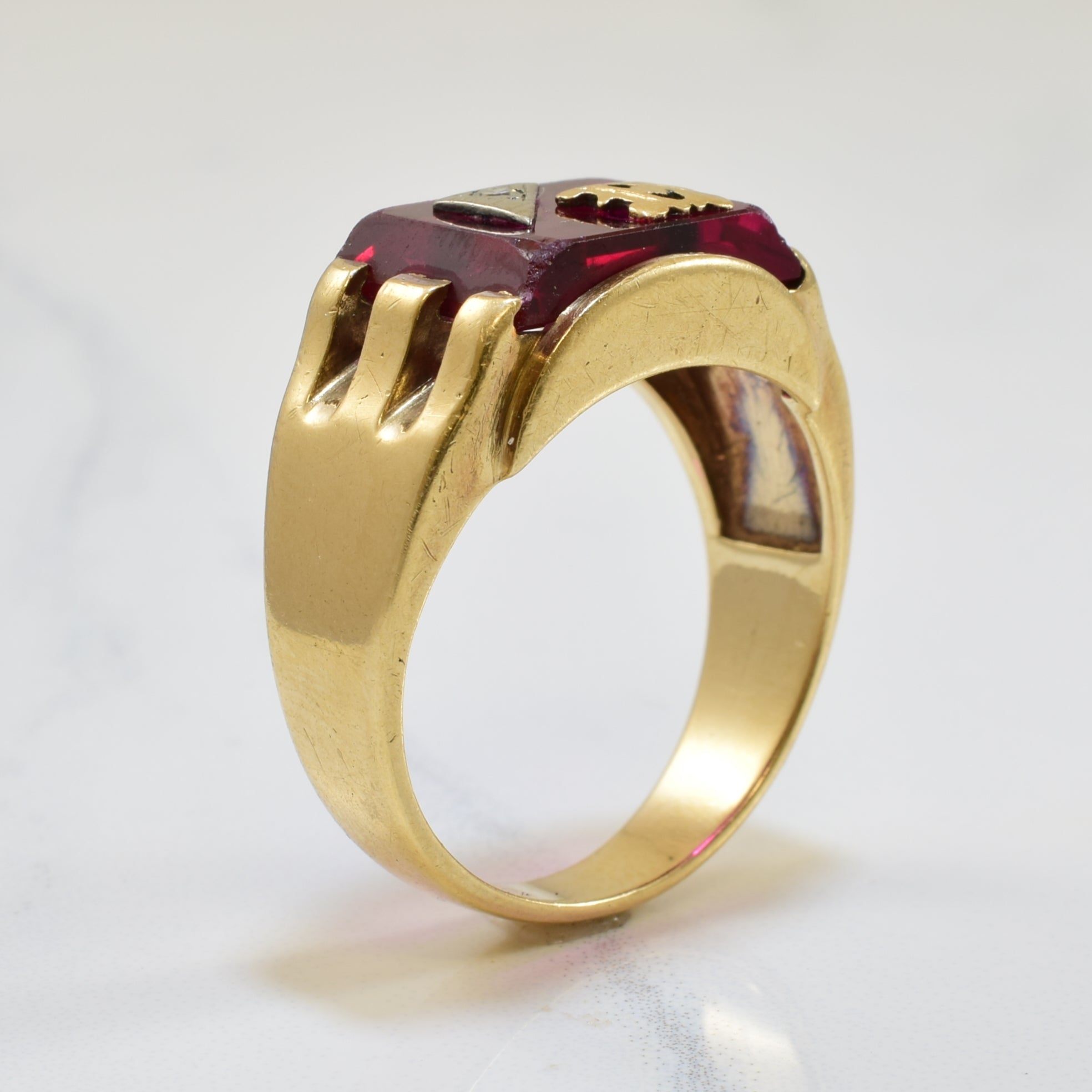 H' Initial Synthetic Ruby & Diamond Signet Ring | 7.50ct, 0.02ct | SZ 10 |