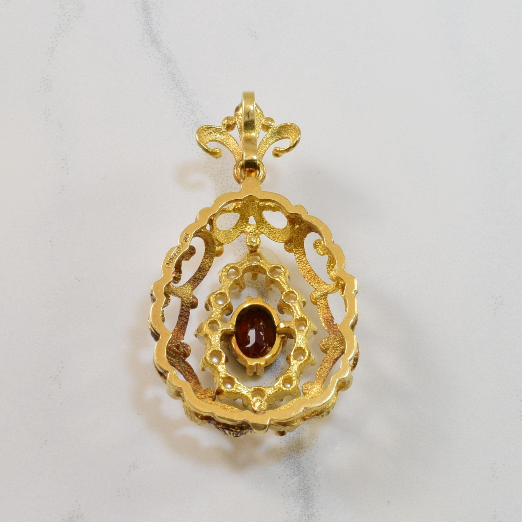 Mid Century Garnet & Seed Pearl Pendant | 1.50ct, 1.20ctw |