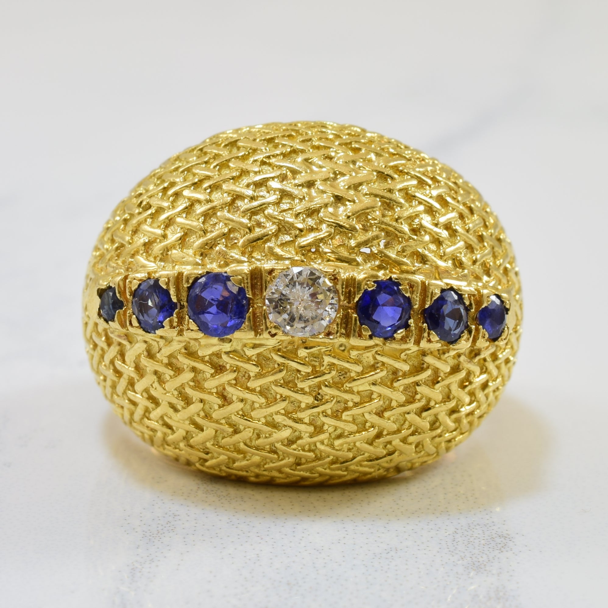 Blue Sapphire & Diamond Weave Textured Cocktail Ring | 0.48ctw, 0.16ct | SZ 6.5 |