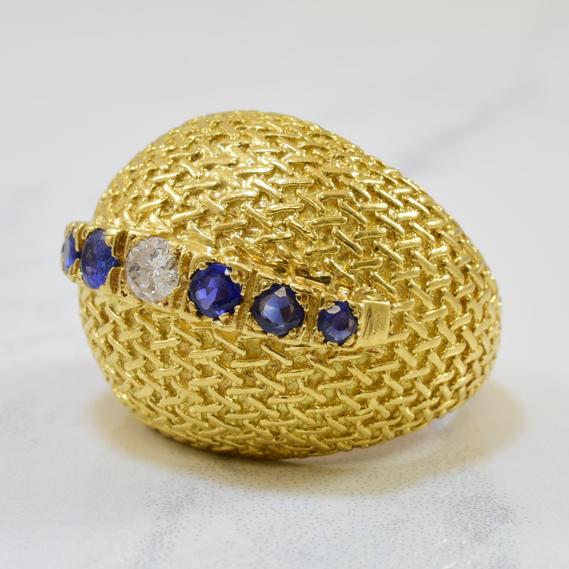 Blue Sapphire & Diamond Weave Textured Cocktail Ring | 0.48ctw, 0.16ct | SZ 6.5 |