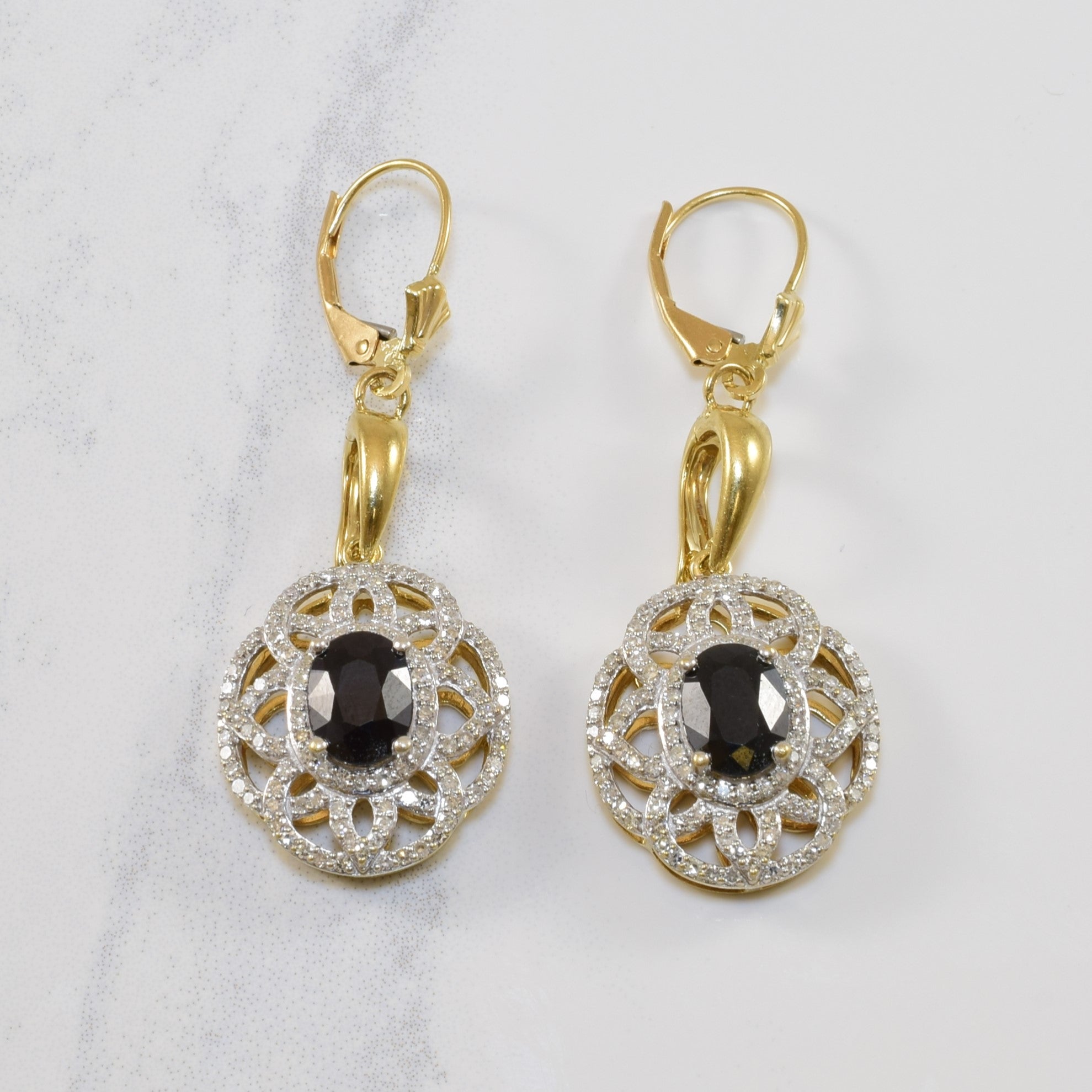 Oval Sapphire & Diamond Filigree Earrings | 3.00ctw, 1.00ctw |