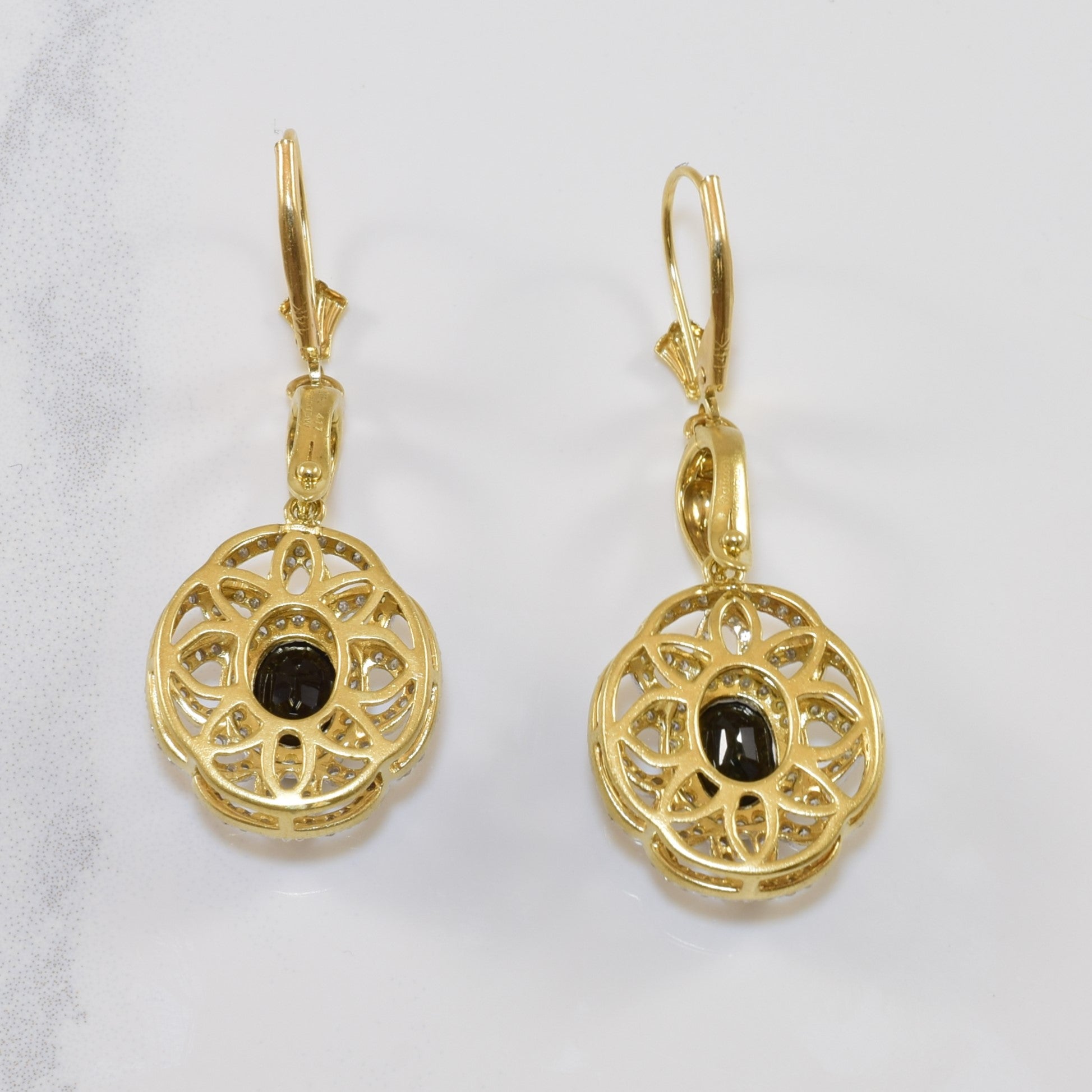Michael Hill' Oval Sapphire & Diamond Filigree Earrings | 3.00ctw, 1.00ctw |