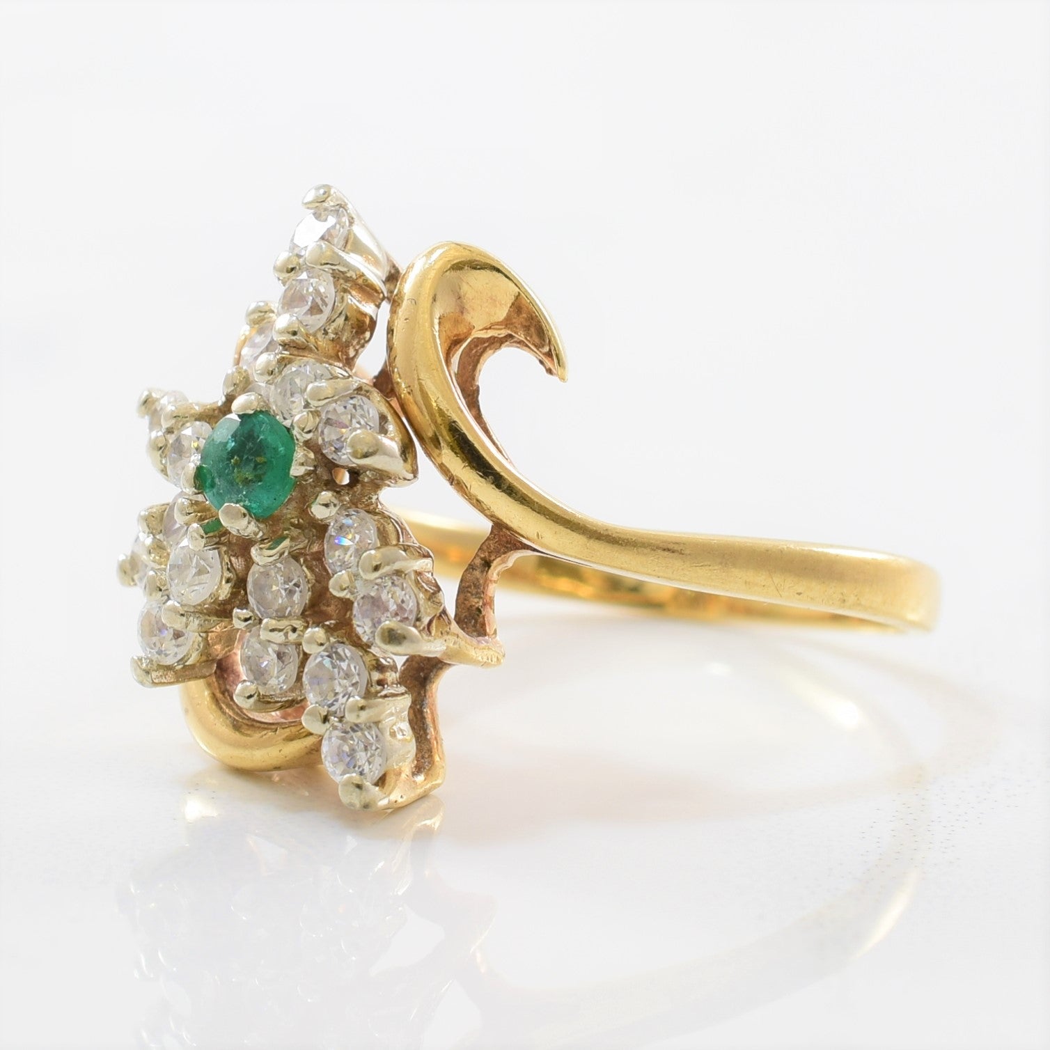 Emerald & White Sapphire Cluster Ring | 0.10ct, 0.60ctw | SZ 6.75 |