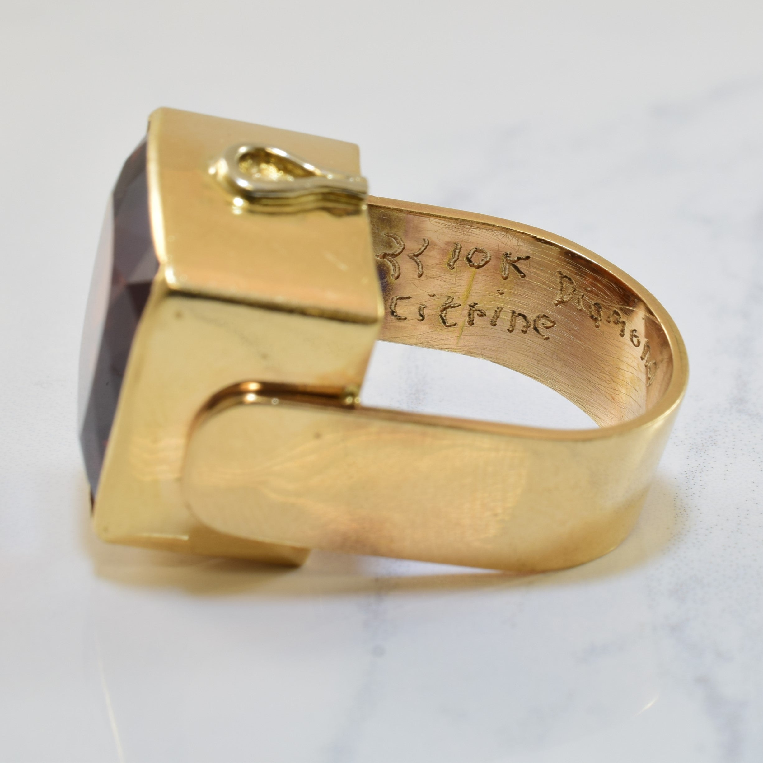 Citrine & Diamond Cocktail Ring | 24.00ct, 0.17ct | SZ 8.5 |