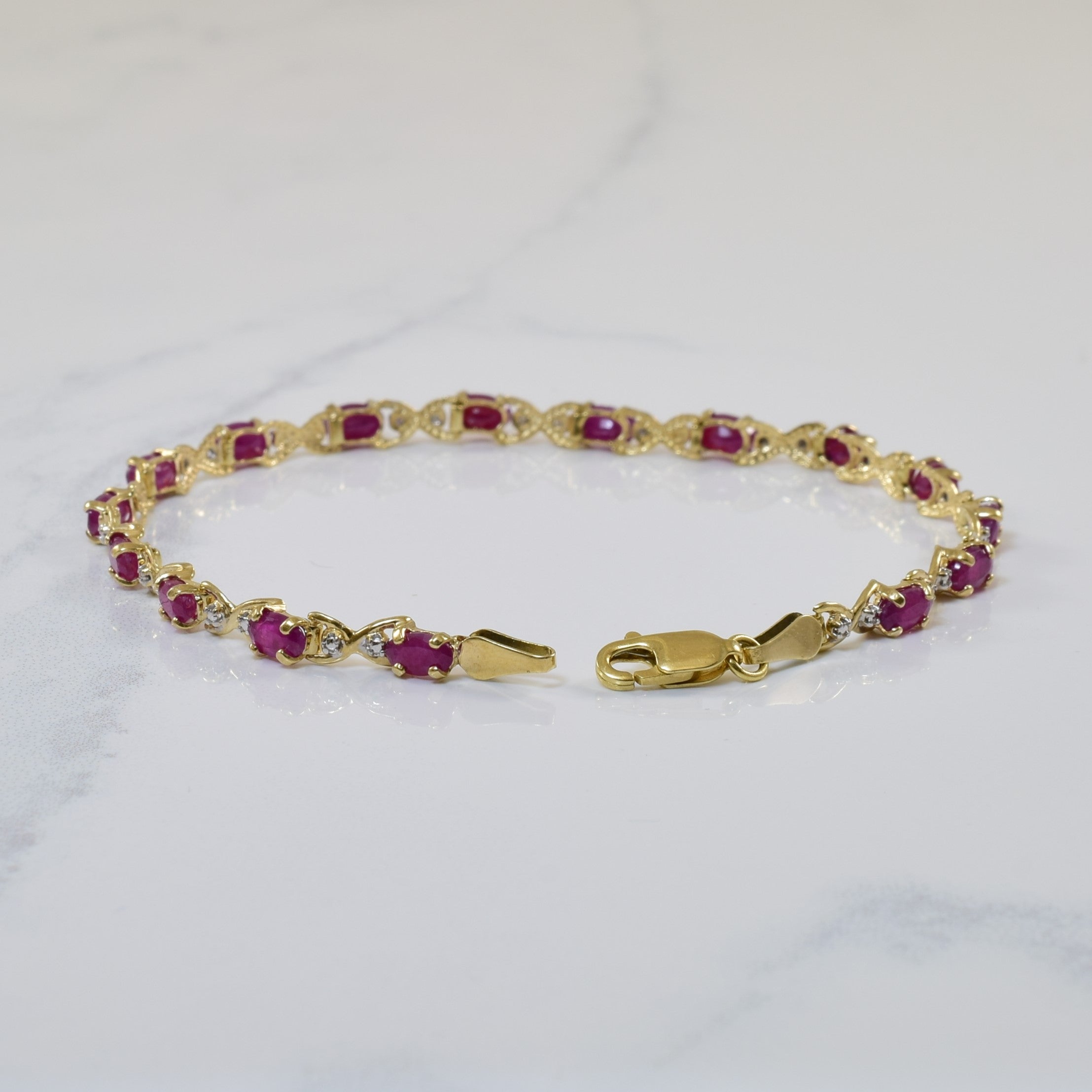 Ruby & Diamond Tennis Bracelet | 4.00ctw, 0.02ctw | 7" |