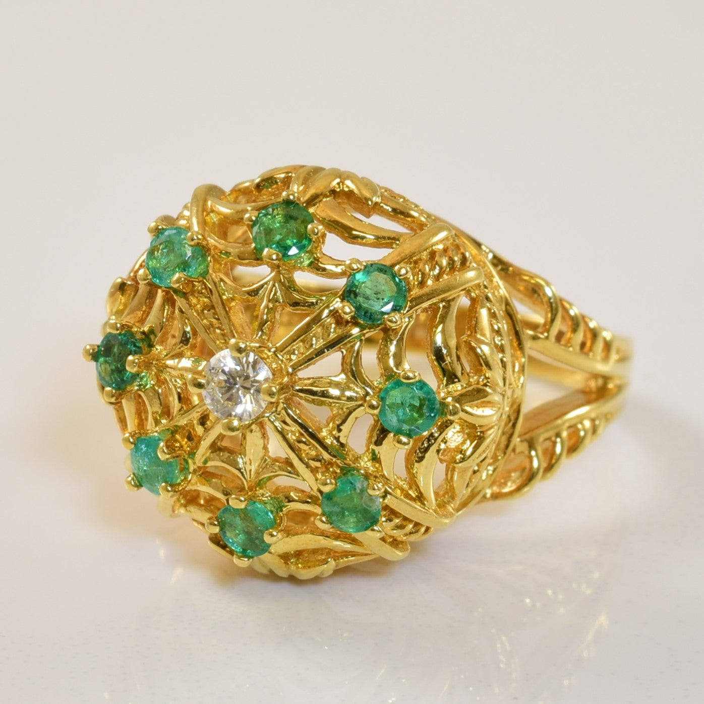 Emerald & Diamond Burst Ring | 0.56ctw, 0.09ct | SZ 6 |