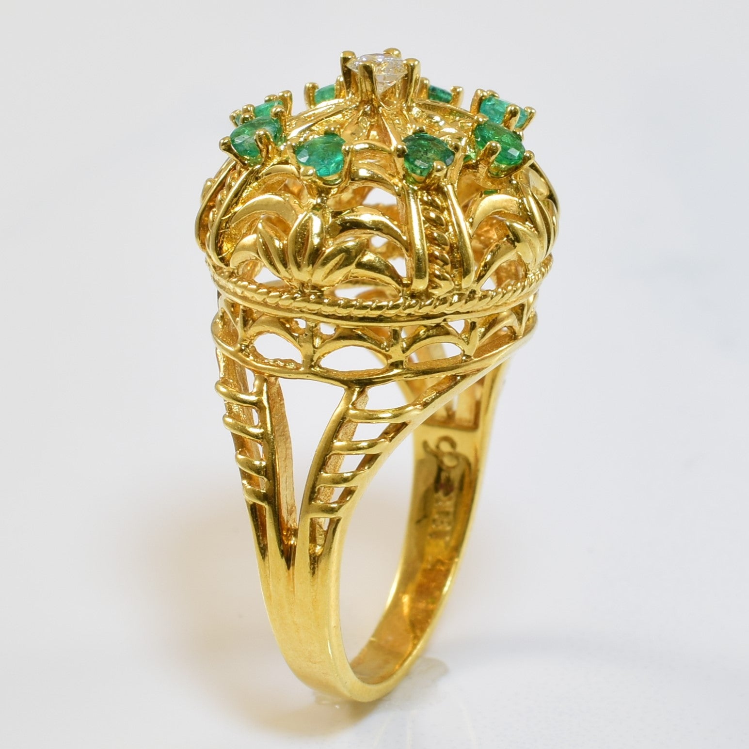 Emerald & Diamond Burst Ring | 0.56ctw, 0.09ct | SZ 6 |