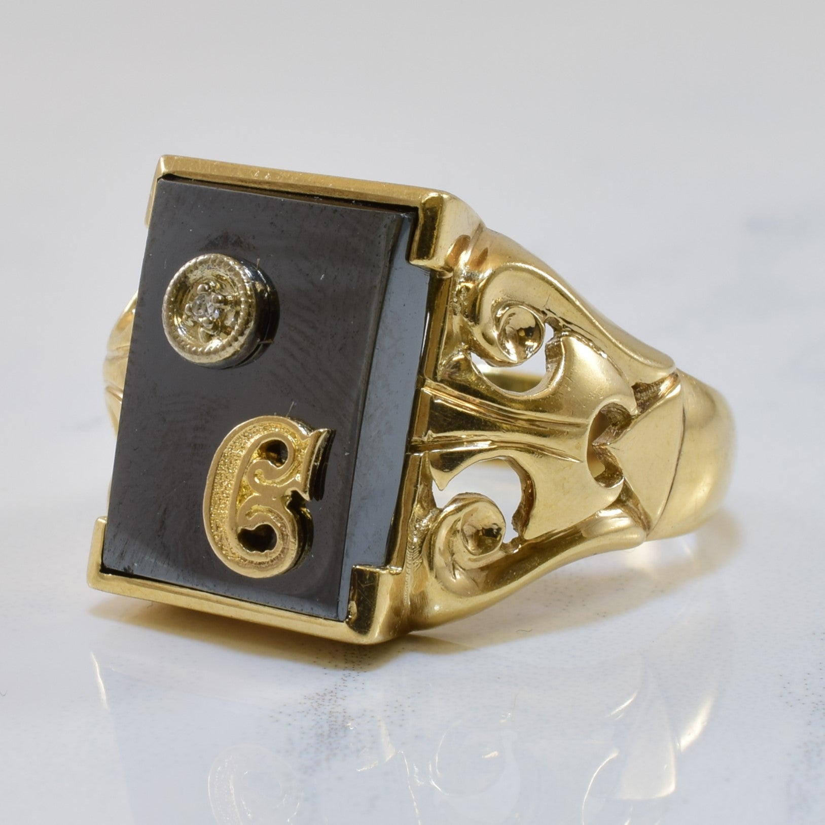 Hematite & Diamond Initial 'C' Ring | 15.00ct, 0.005ct | SZ 10.25 |