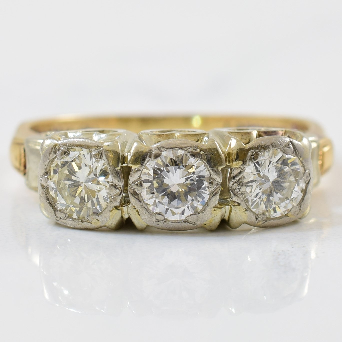 Vintage Illusion Set Three Stone Diamond Engagement Ring | 0.51 ctw | SZ 5 |