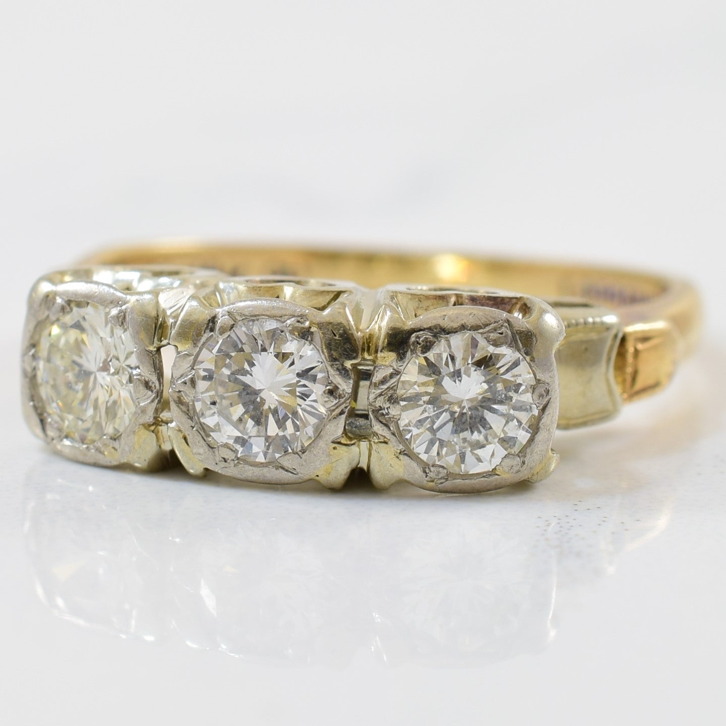 Vintage Illusion Set Three Stone Diamond Engagement Ring | 0.51 ctw | SZ 5 |