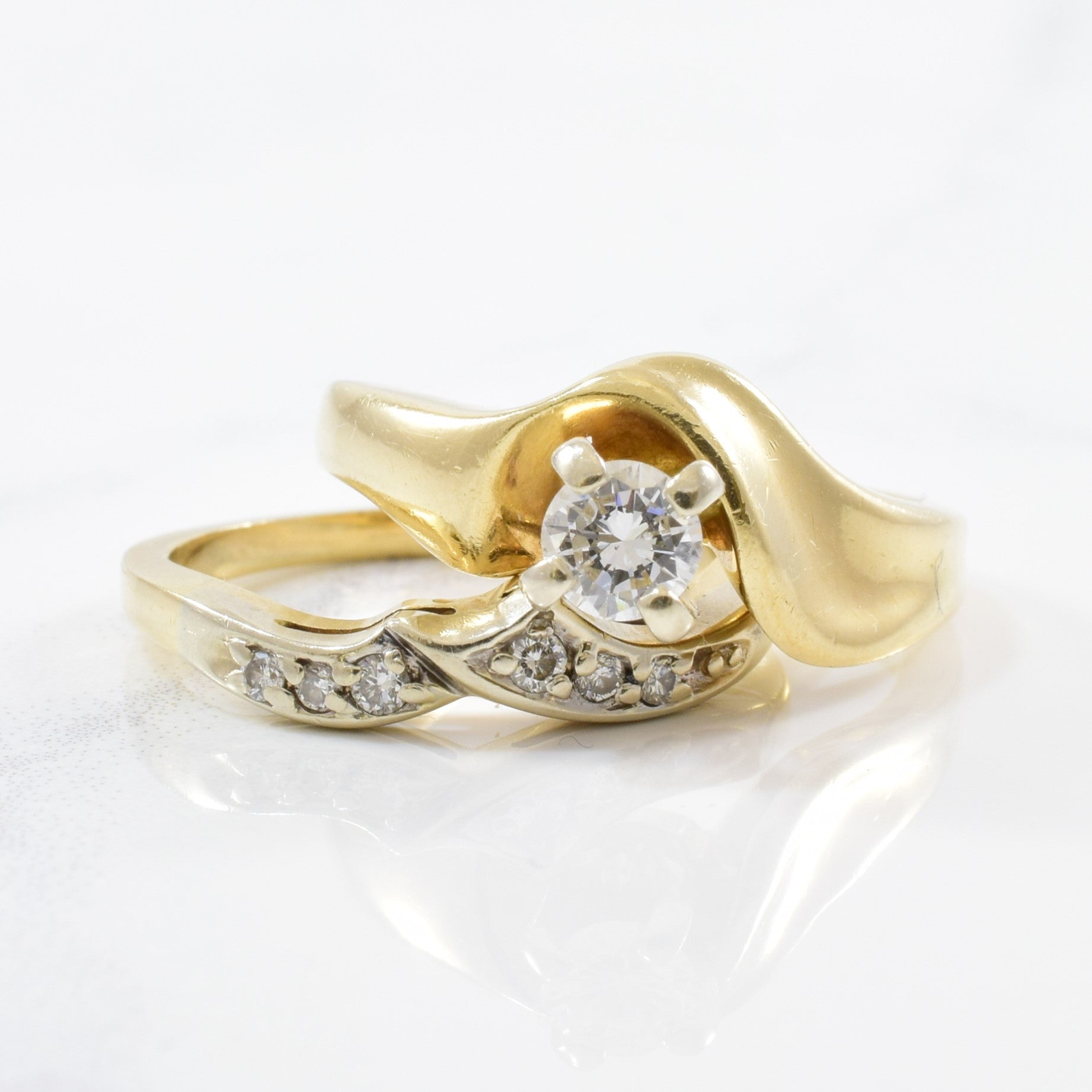 Bypass Wave Diamond Wedding Set | 0.33ctw | SZ 4.75 |