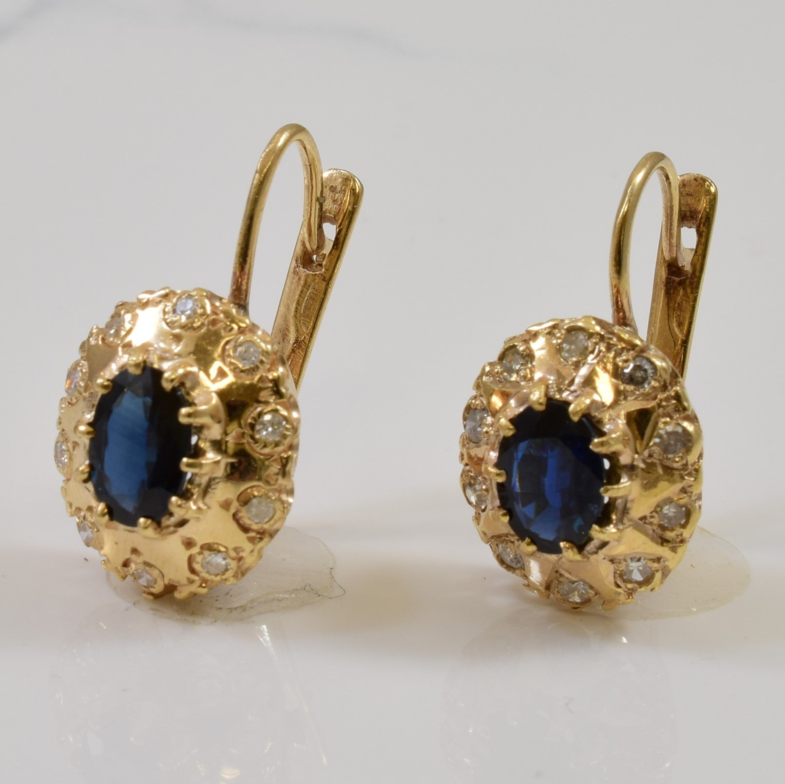 1930s Sapphire & Diamond Hook Earrings | 2.50ctw, 0.30ctw |