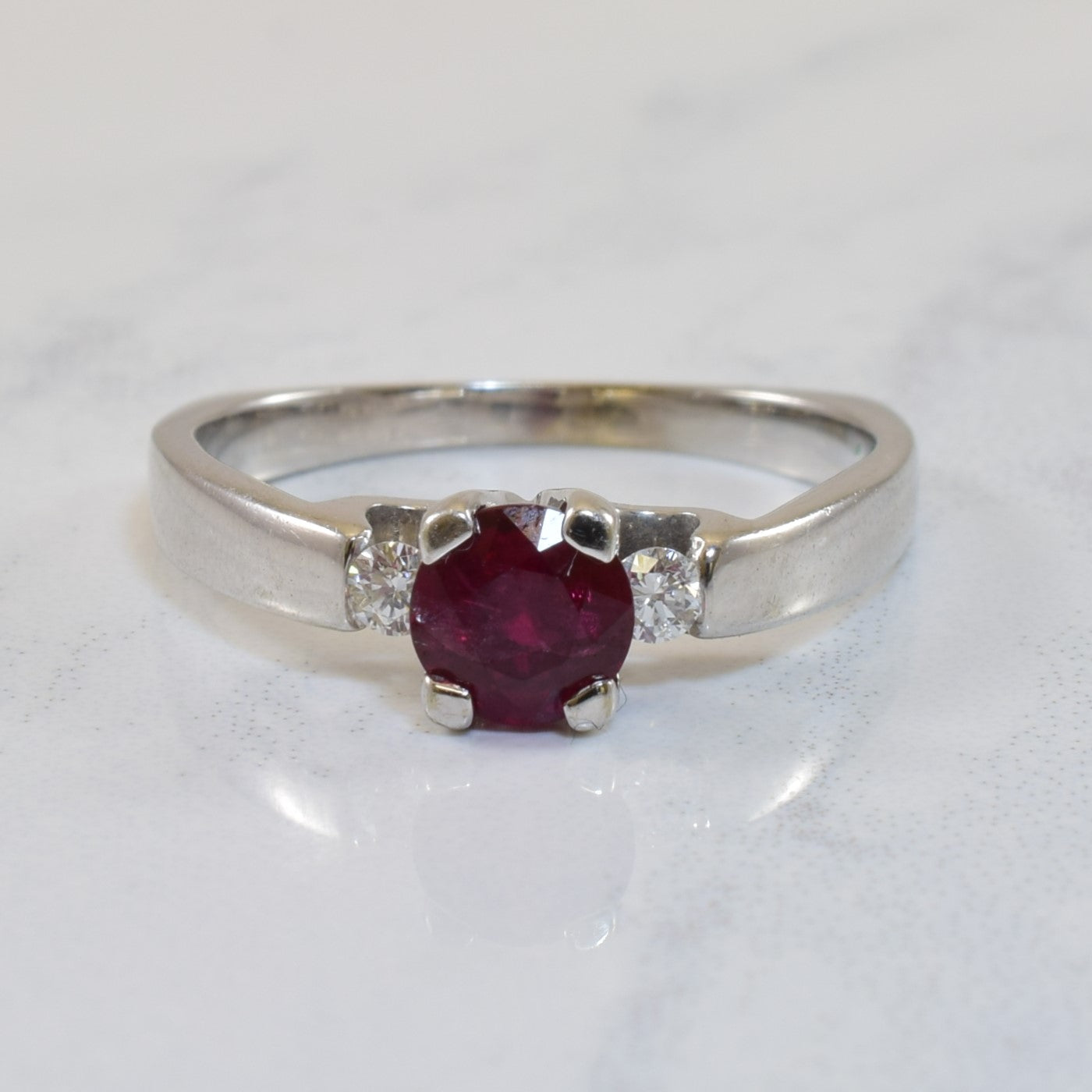 Three Stone Ruby & Diamond Ring | 0.75ct, 0.08ctw | SZ 6.5 |