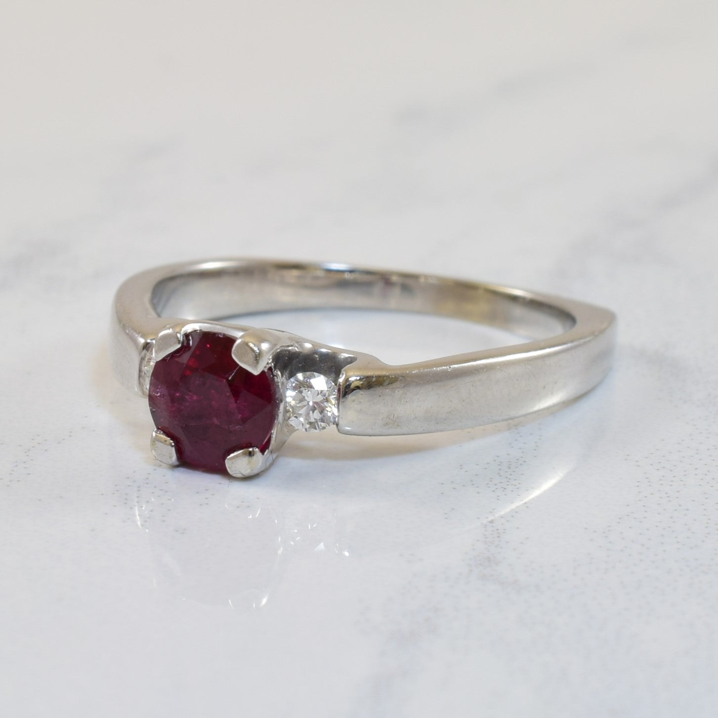 Three Stone Ruby & Diamond Ring | 0.75ct, 0.08ctw | SZ 6.5 |