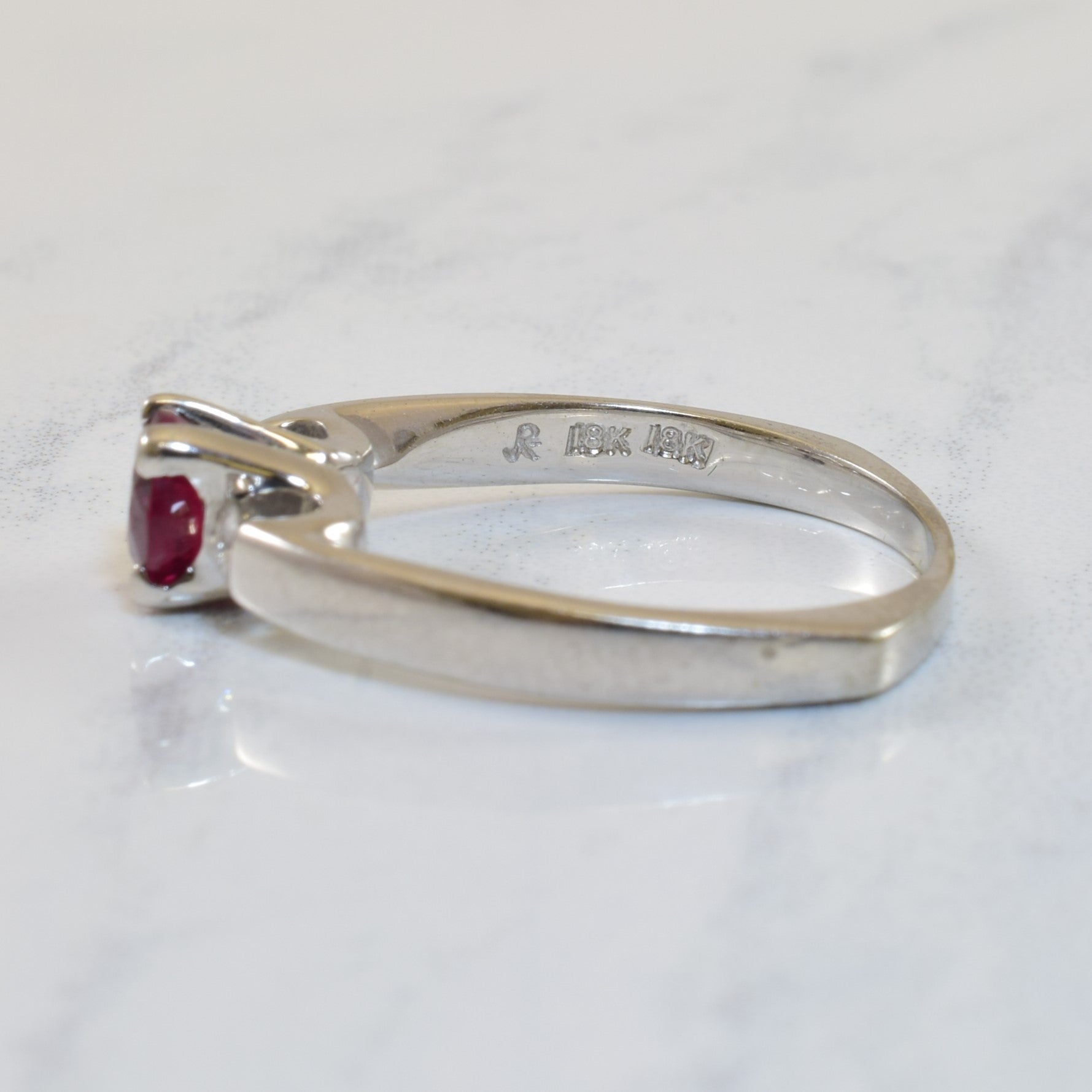 Three Stone Ruby & Diamond Ring | 0.75ct, 0.08ctw | SZ 6.5 |