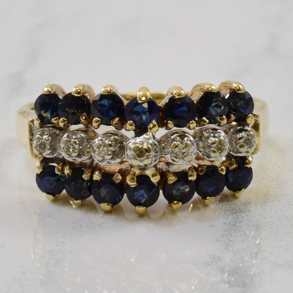 Triple Row Sapphire & Diamond Ring | 1.05ctw, 0.02ctw | SZ 6 |