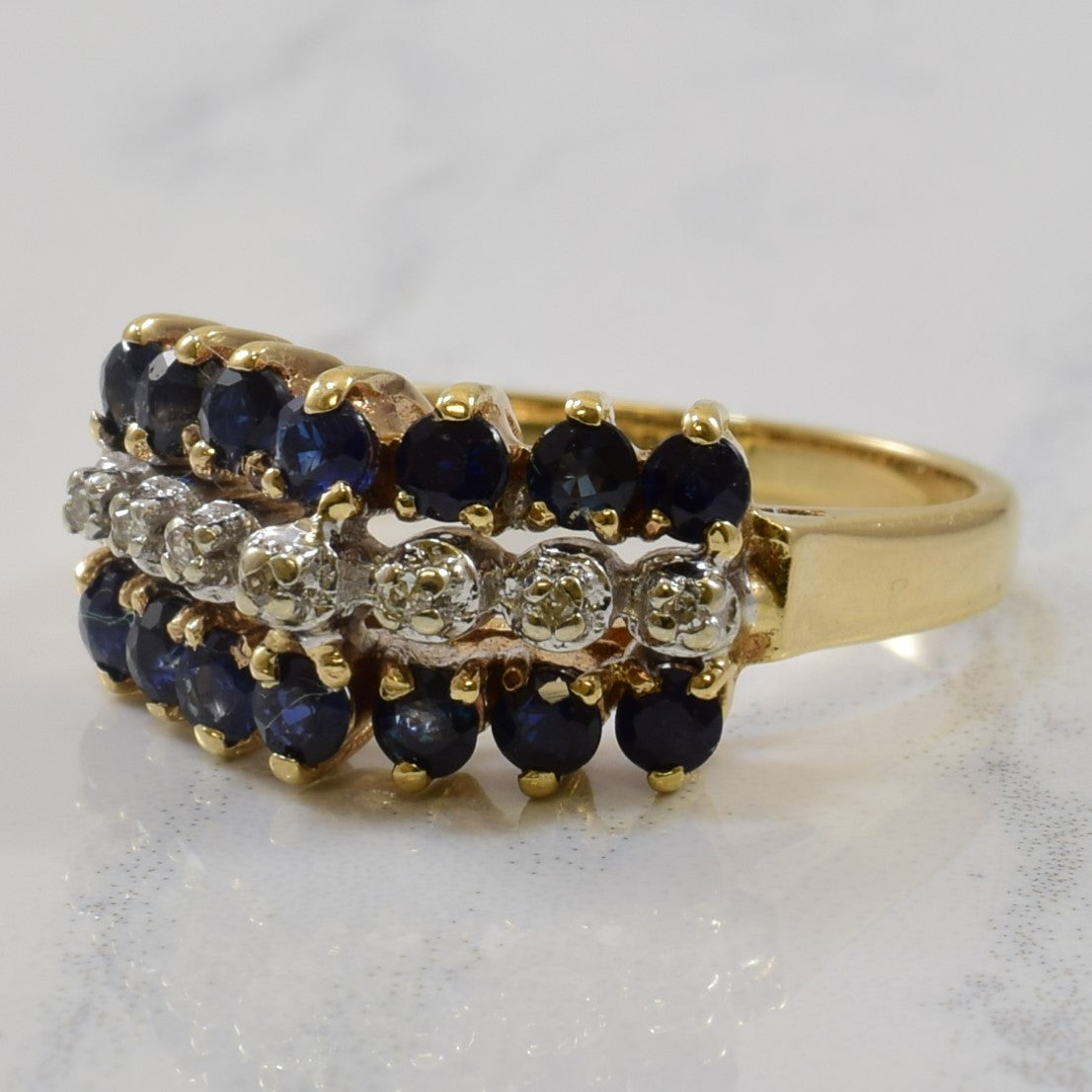 Triple Row Sapphire & Diamond Ring | 1.05ctw, 0.02ctw | SZ 6 |