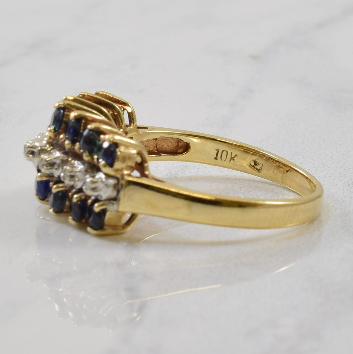 Triple Row Sapphire & Diamond Ring | 1.05ctw, 0.02ctw | SZ 6 |
