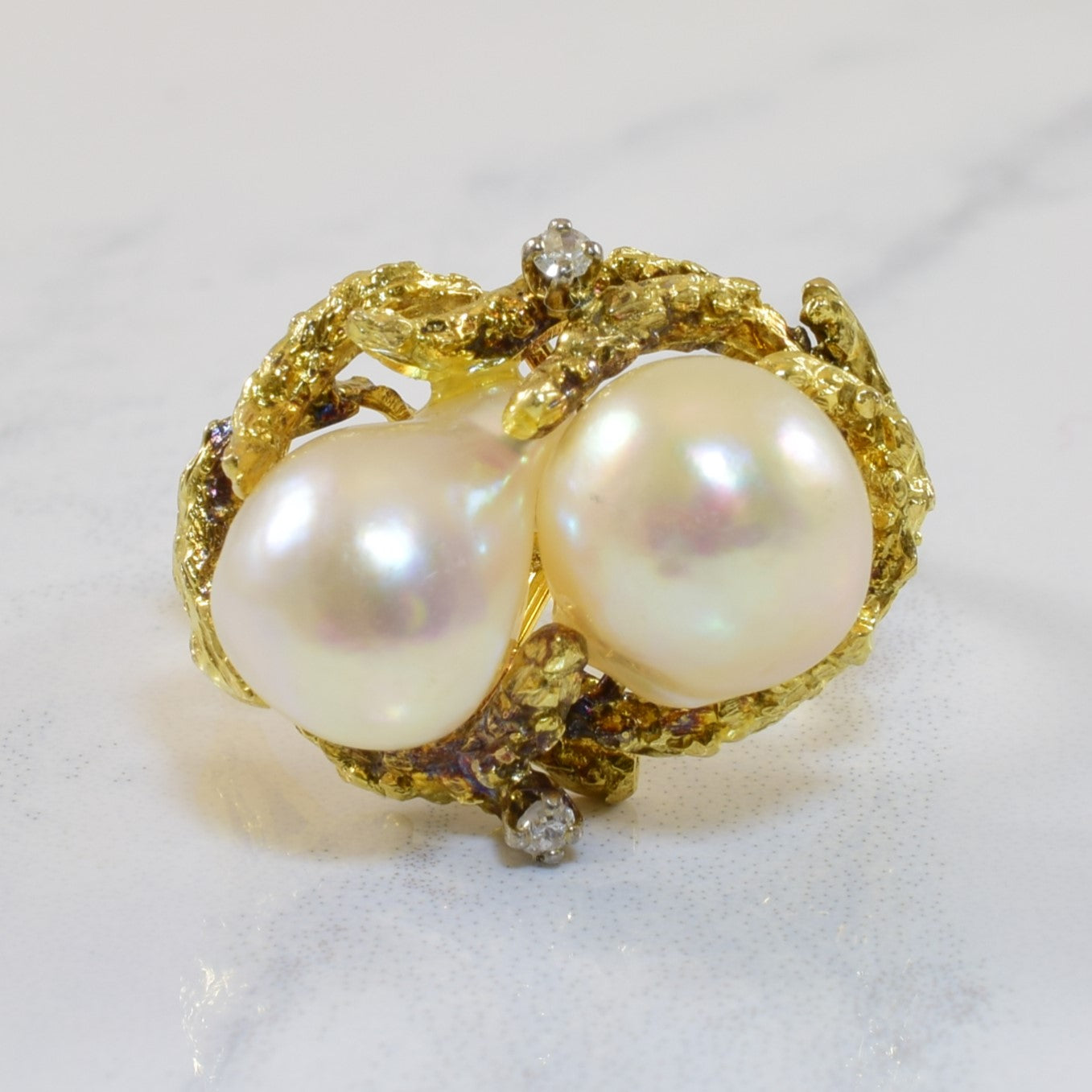 Pearl & Diamond Organic Cocktail Ring | 12.00ctw, 0.04ctw | SZ 8 |