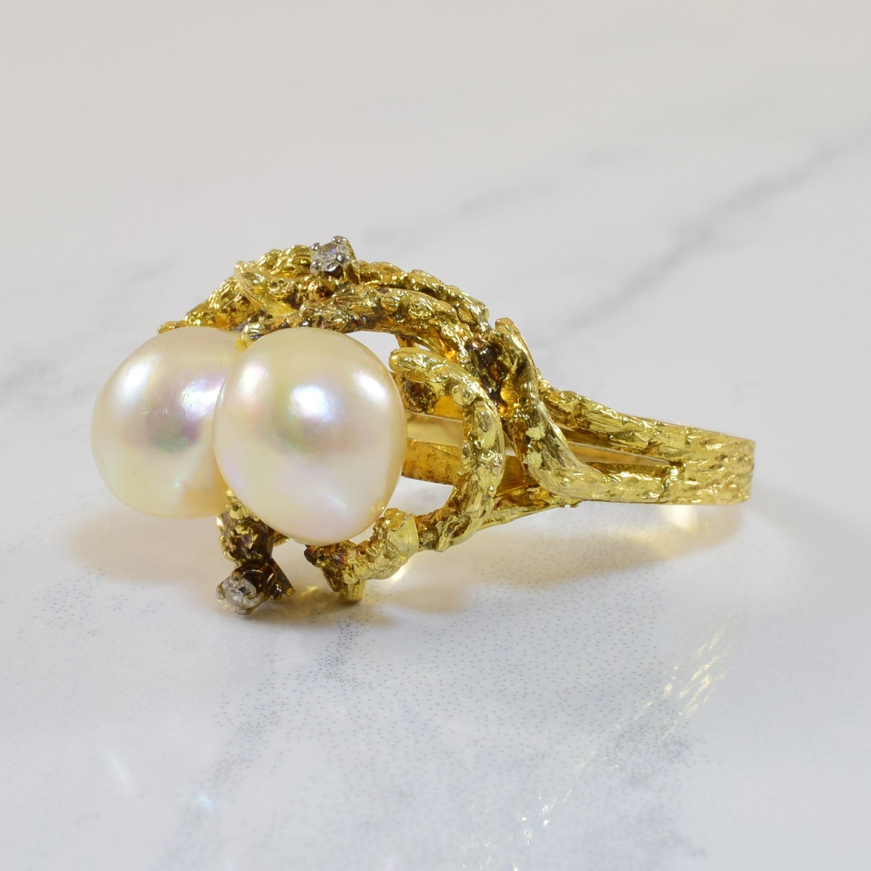Pearl & Diamond Organic Cocktail Ring | 12.00ctw, 0.04ctw | SZ 8 |