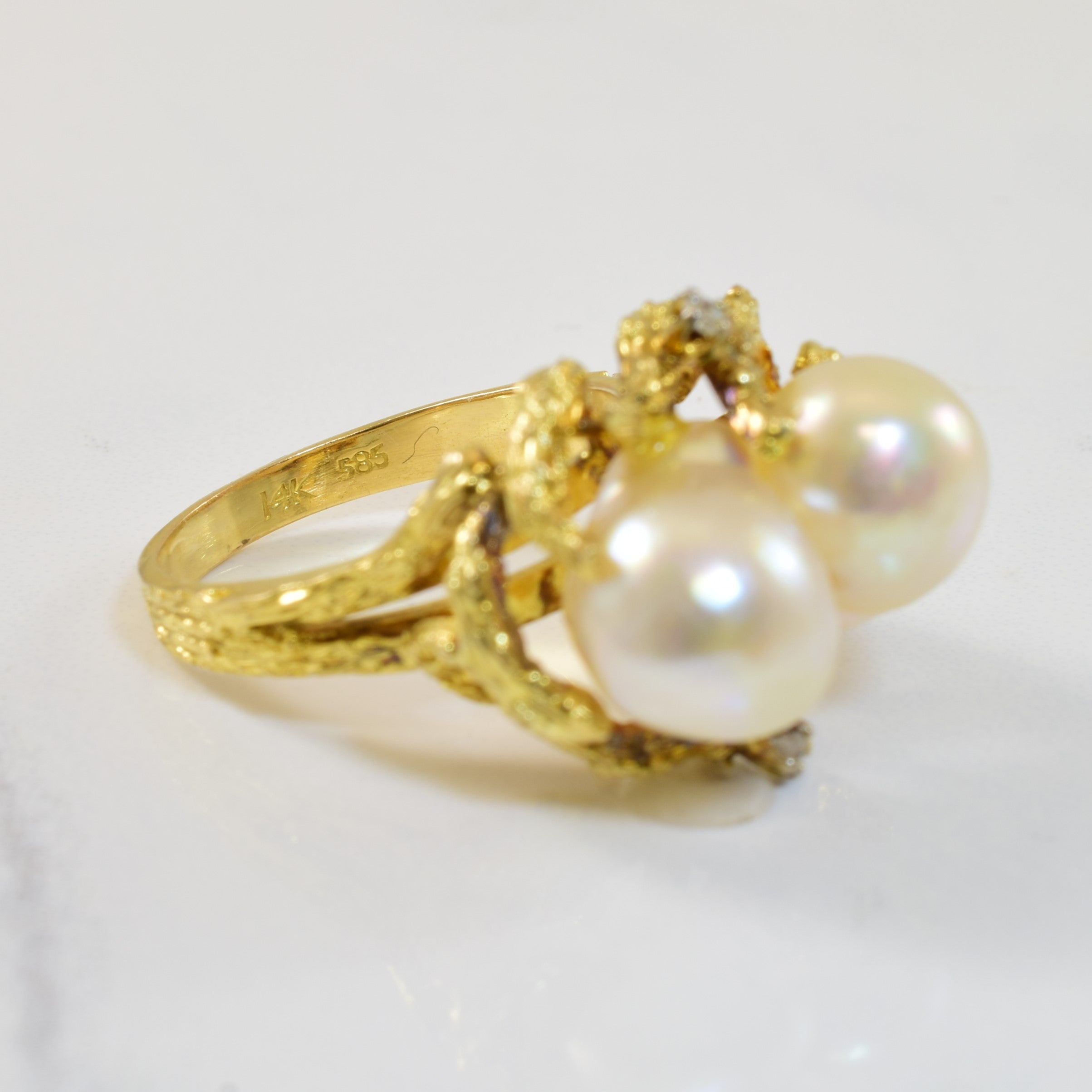 Pearl & Diamond Organic Cocktail Ring | 12.00ctw, 0.04ctw | SZ 8 |