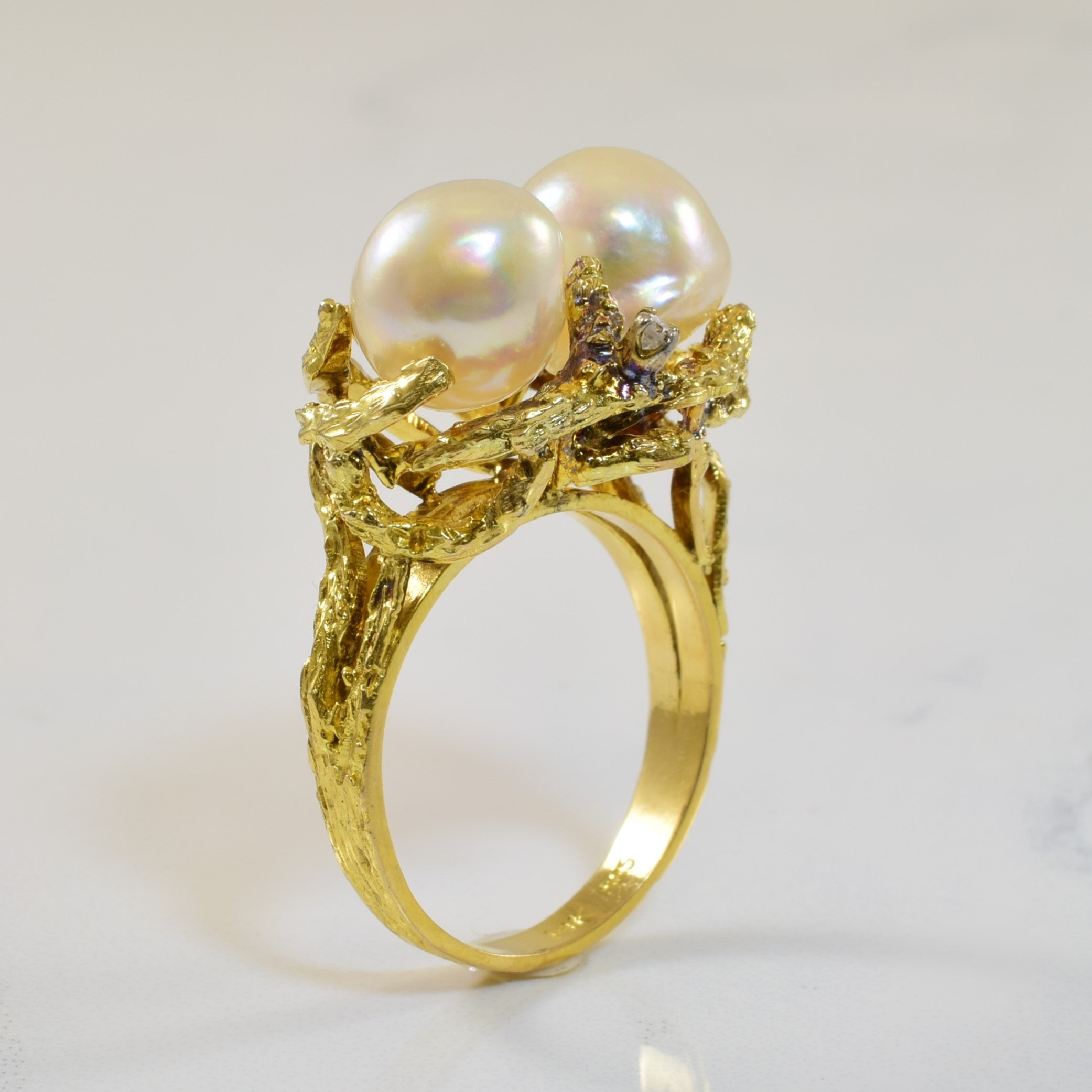 Pearl & Diamond Organic Cocktail Ring | 12.00ctw, 0.04ctw | SZ 8 |