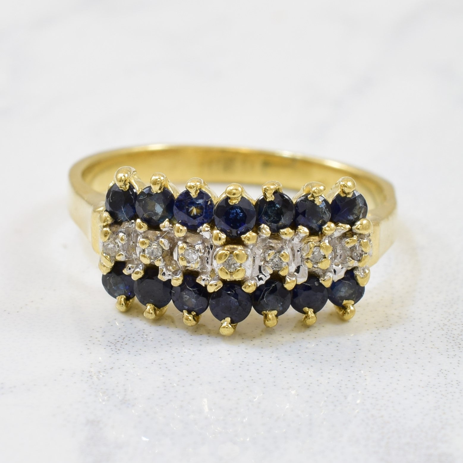 Triple Row Diamond & Sapphire Ring | 0.70ctw, 0.02ctw | SZ 7.5 |