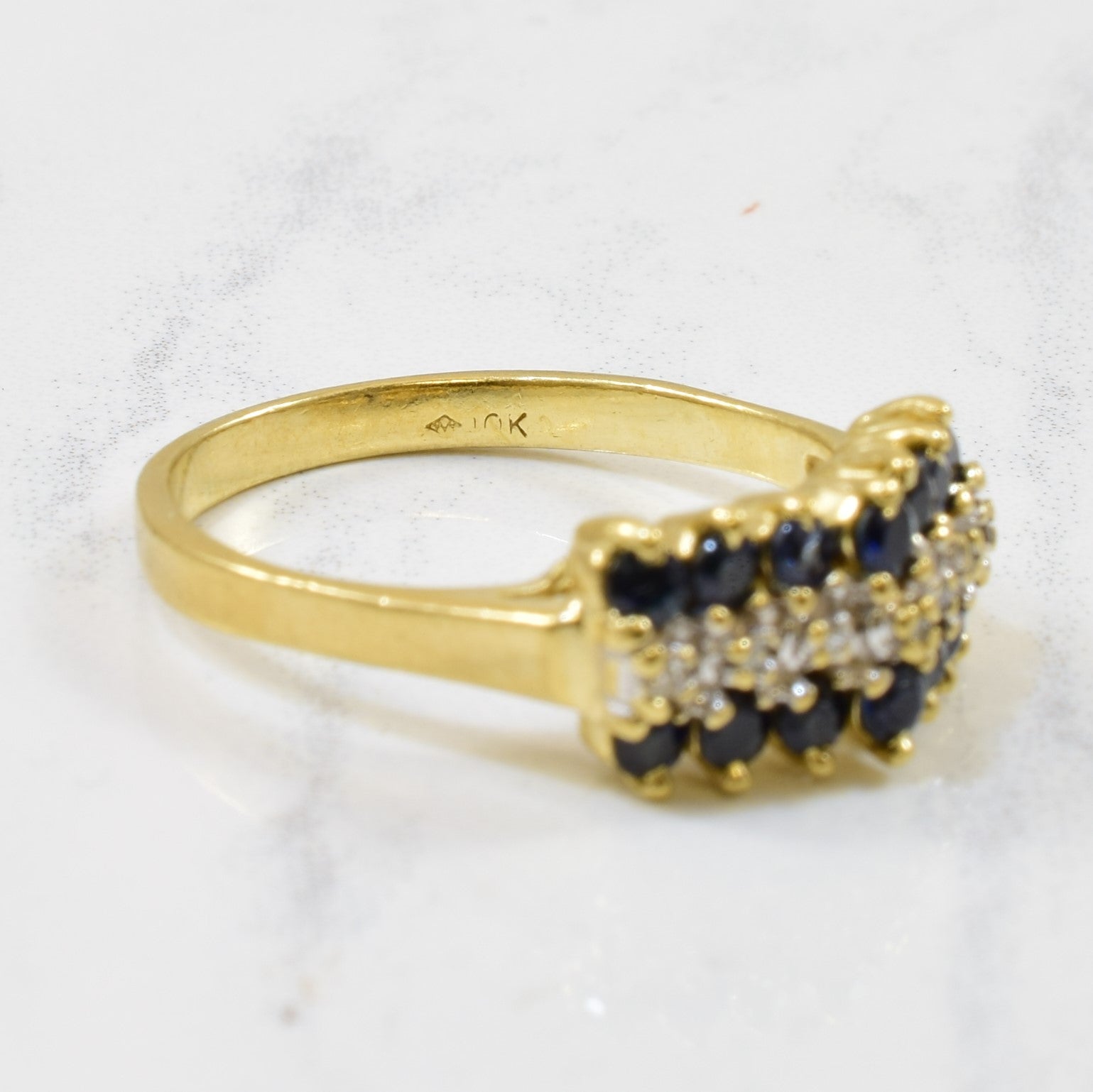 Triple Row Diamond & Sapphire Ring | 0.70ctw, 0.02ctw | SZ 7.5 |