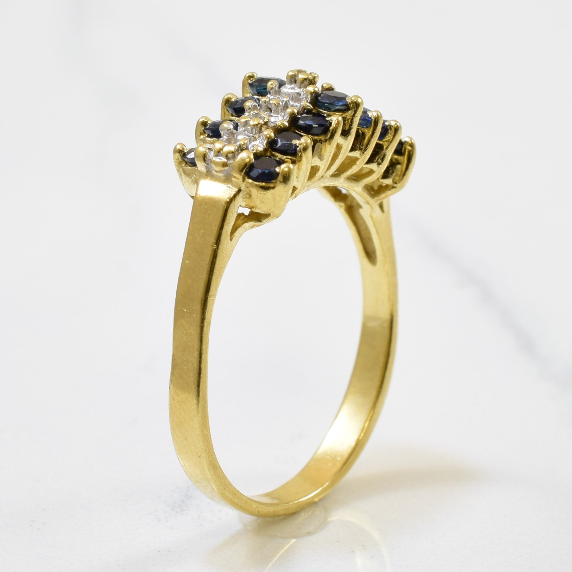 Triple Row Diamond & Sapphire Ring | 0.70ctw, 0.02ctw | SZ 7.5 |
