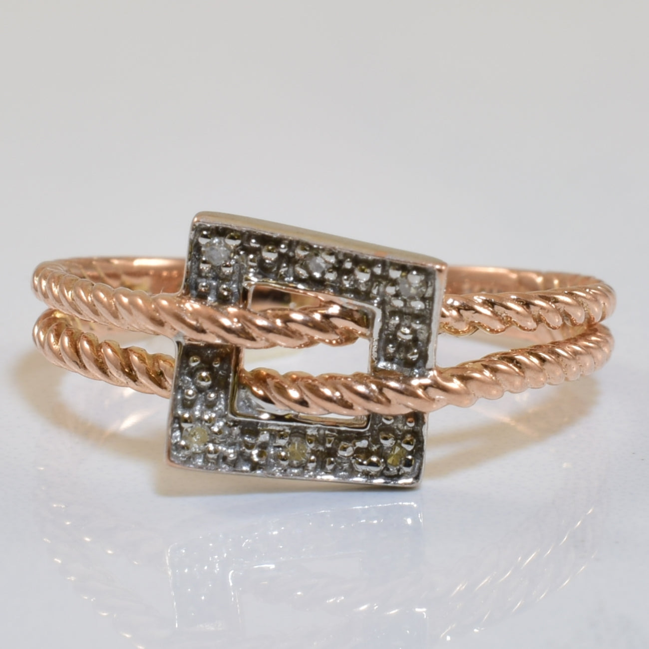 Rose Gold Twisted Rope & Diamond Ring | 0.02ctw | SZ 8 |