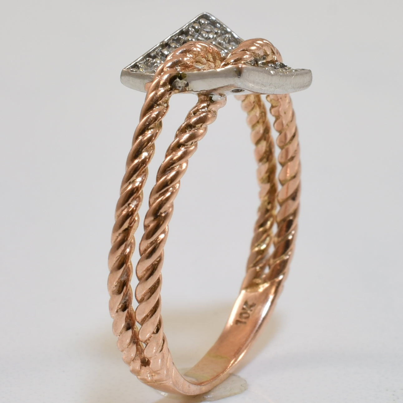 Rose Gold Twisted Rope & Diamond Ring | 0.02ctw | SZ 8 |