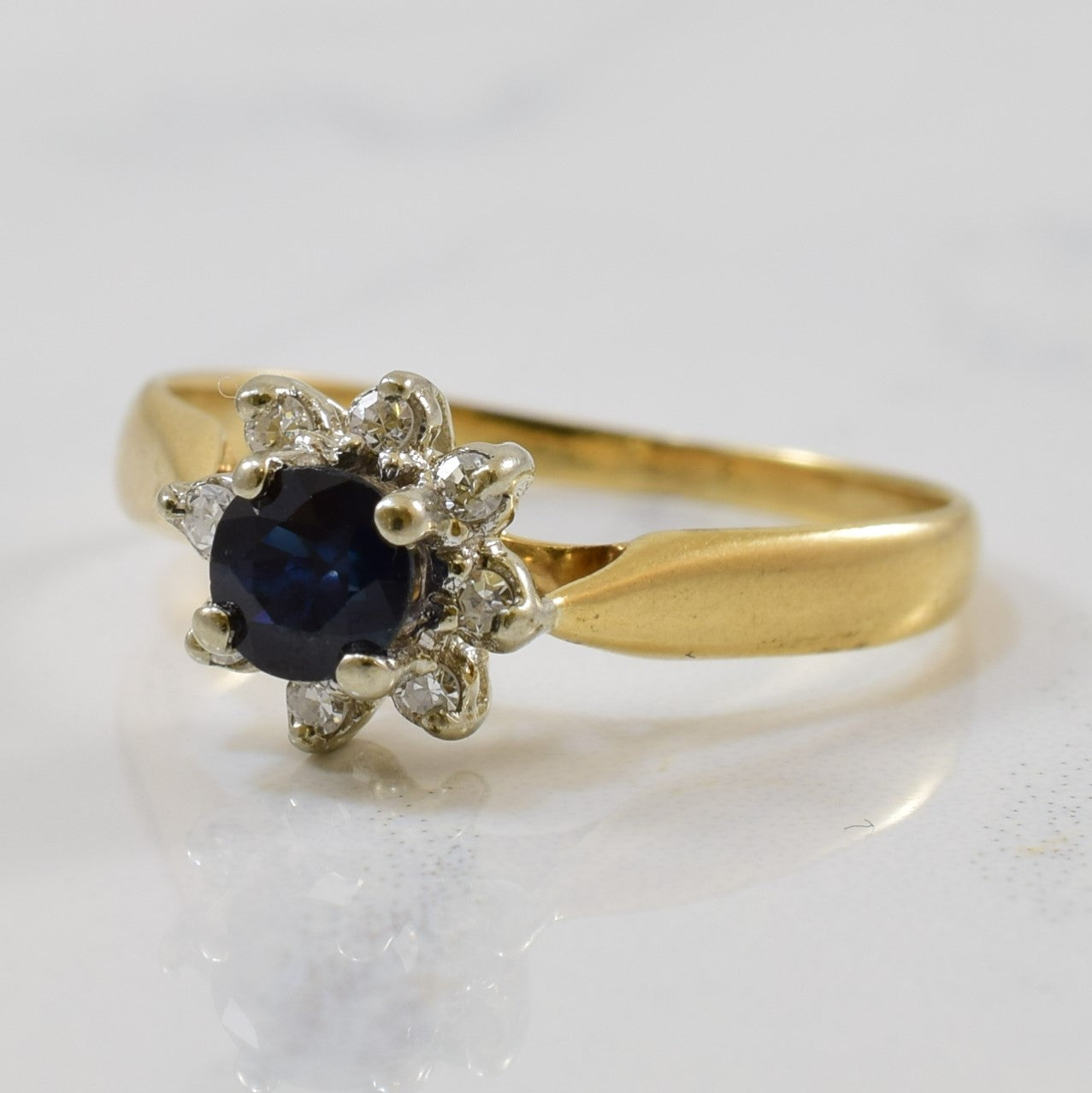 Blue Sapphire & Diamond Cathedral Ring | 0.35ct, 0.07ctw | SZ 5.75 |