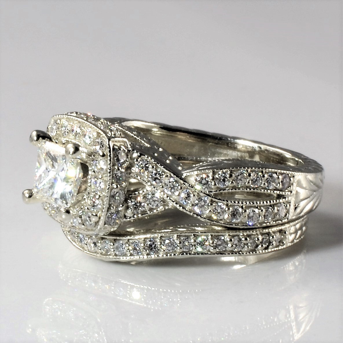 Ensemble de mariage Twisted Band Halo | 1,45 ct | Taille 4,5 |