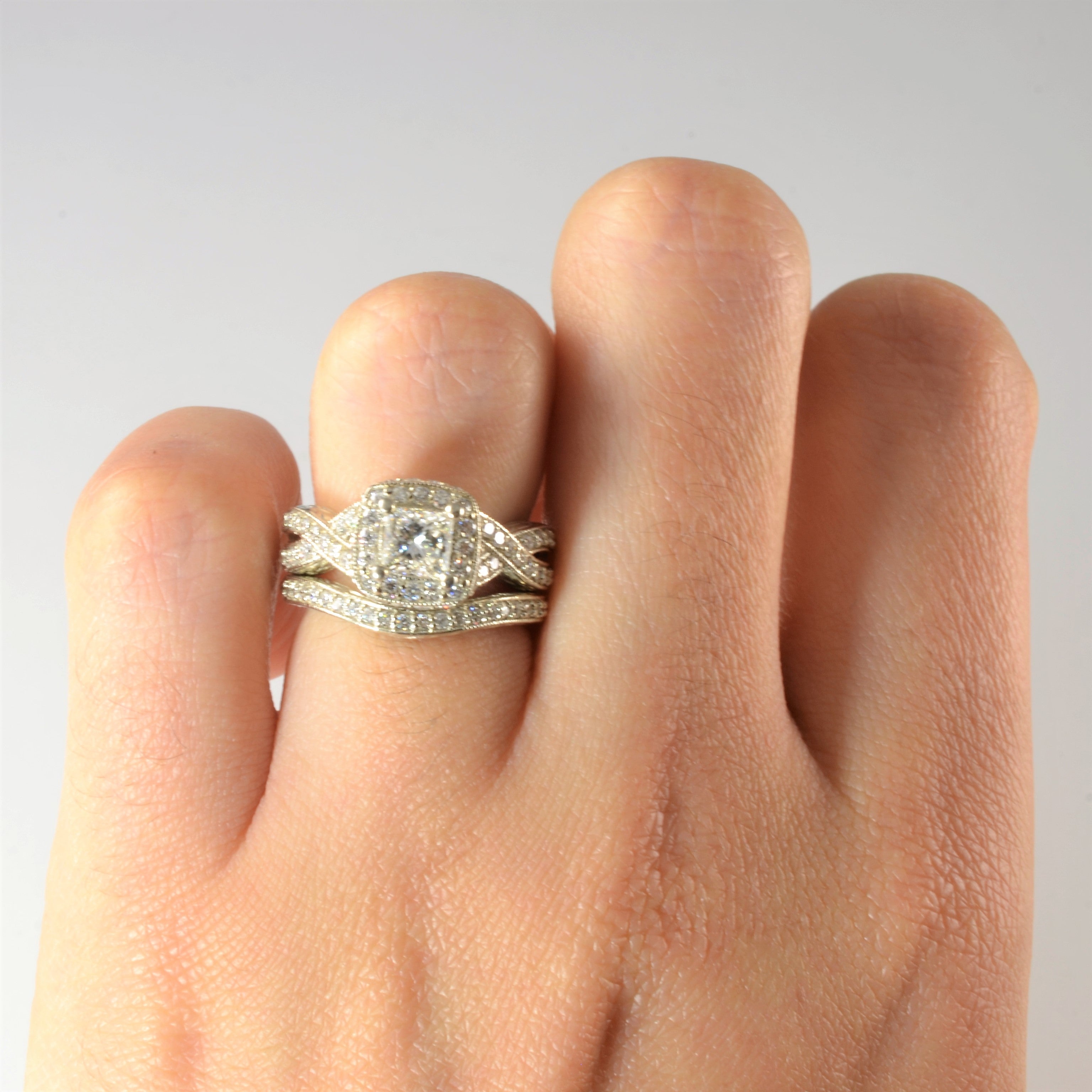Ensemble de mariage Twisted Band Halo | 1,45 ct | Taille 4,5 |
