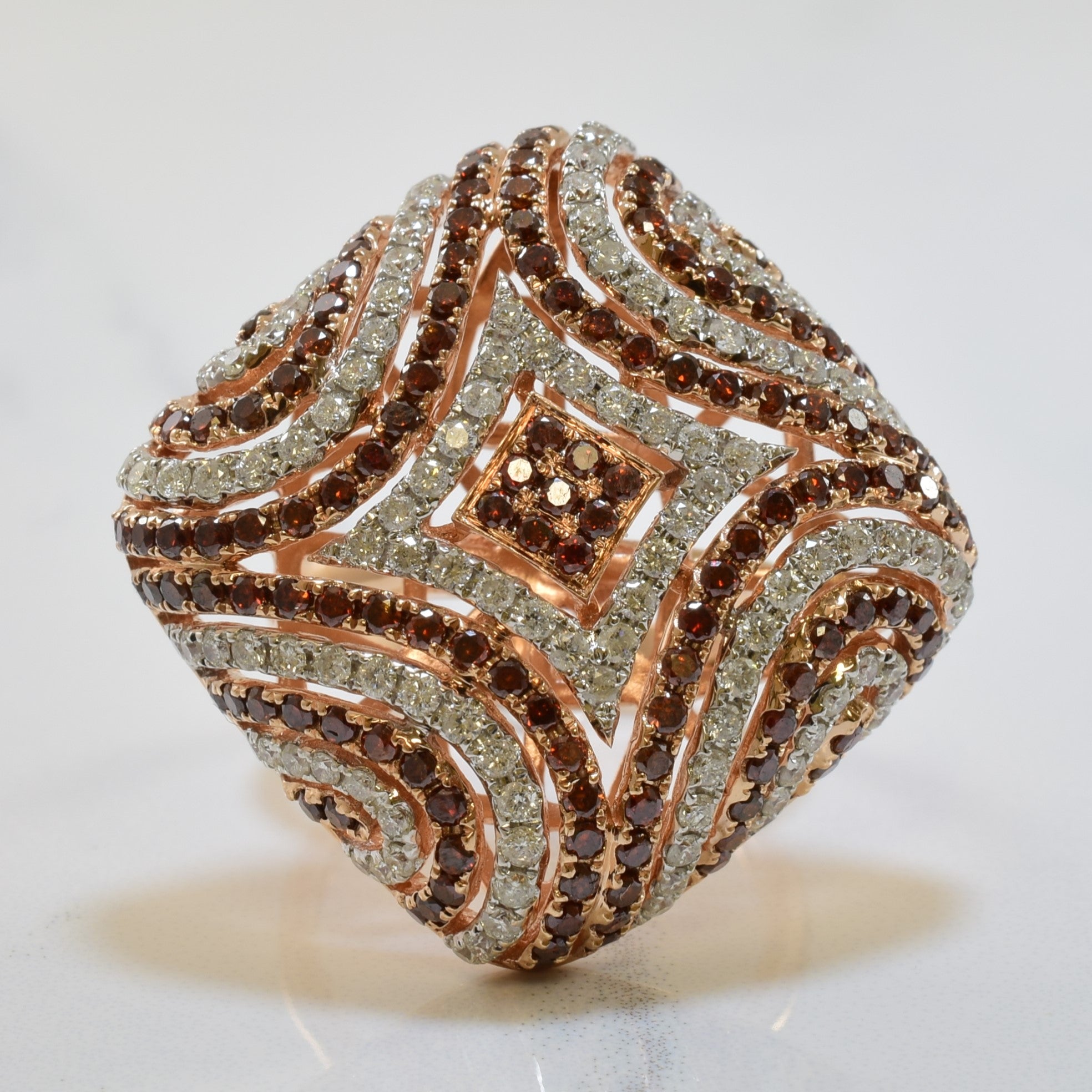 Cognac & White Diamond Cocktail Ring | 2.91ctw | SZ 7 |