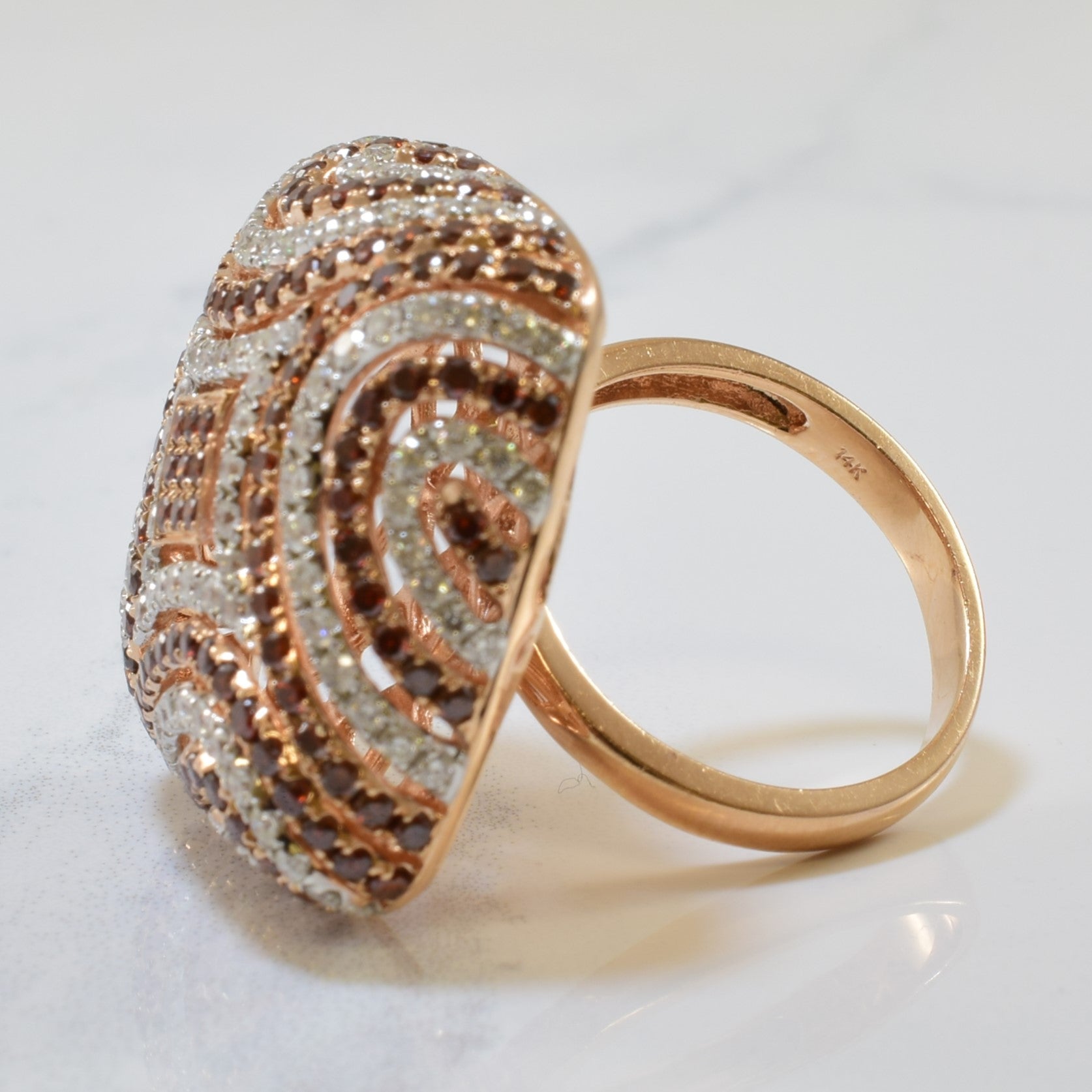 Cognac & White Diamond Cocktail Ring | 2.91ctw | SZ 7 |