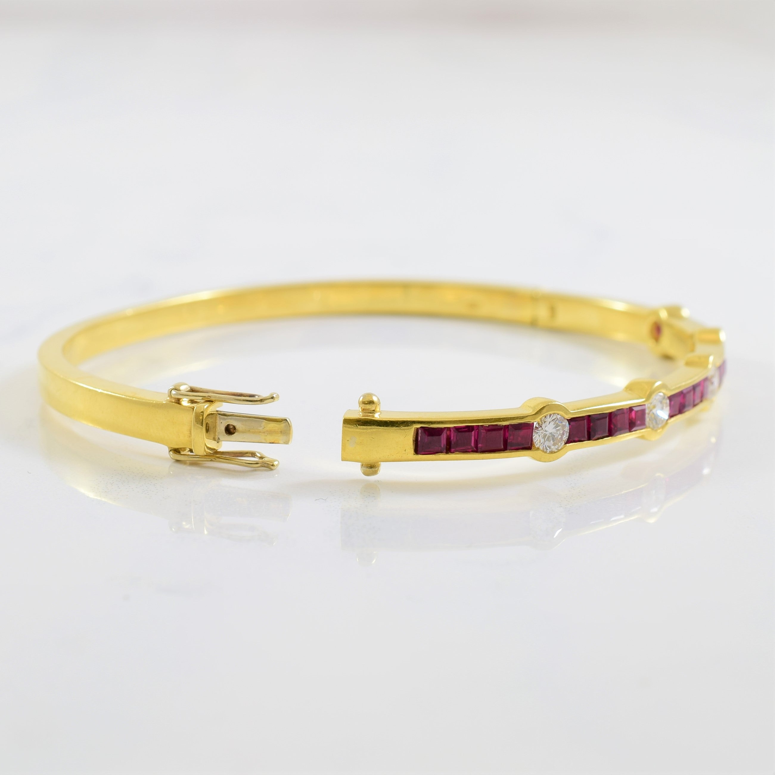 Channel Set Diamond & Ruby Bangle | 0.85ctw, 2.80ctw | 8" |