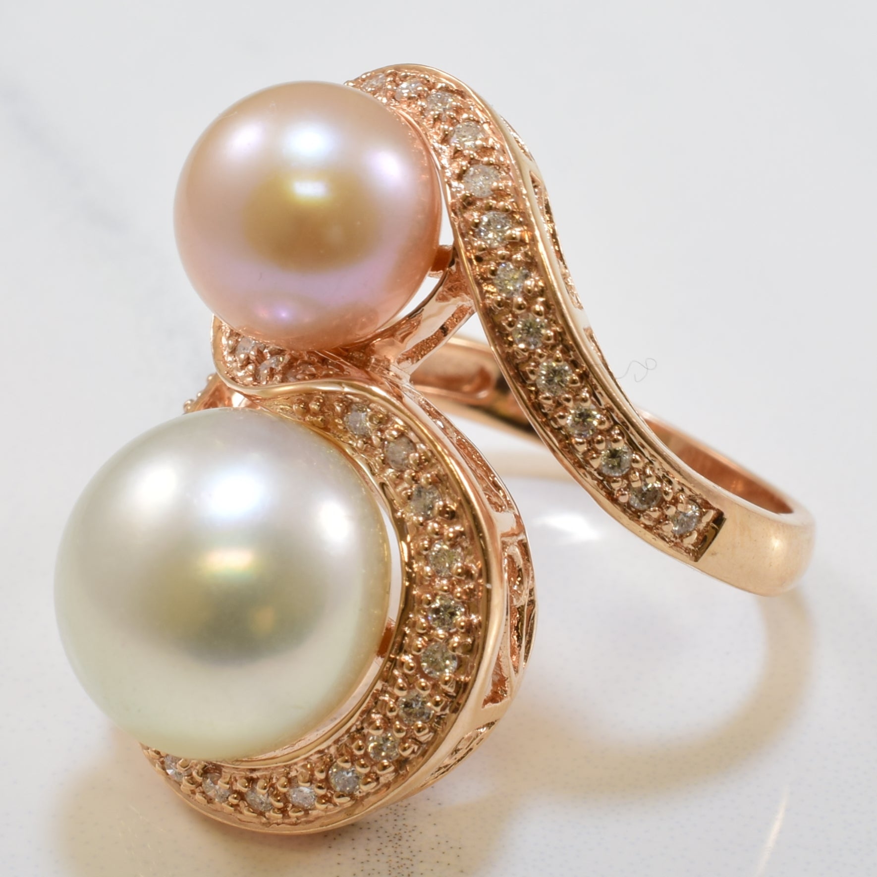 Pearl & Diamond Bypass Ring | 14.00ctw, 0.23ctw | SZ 7.25 |